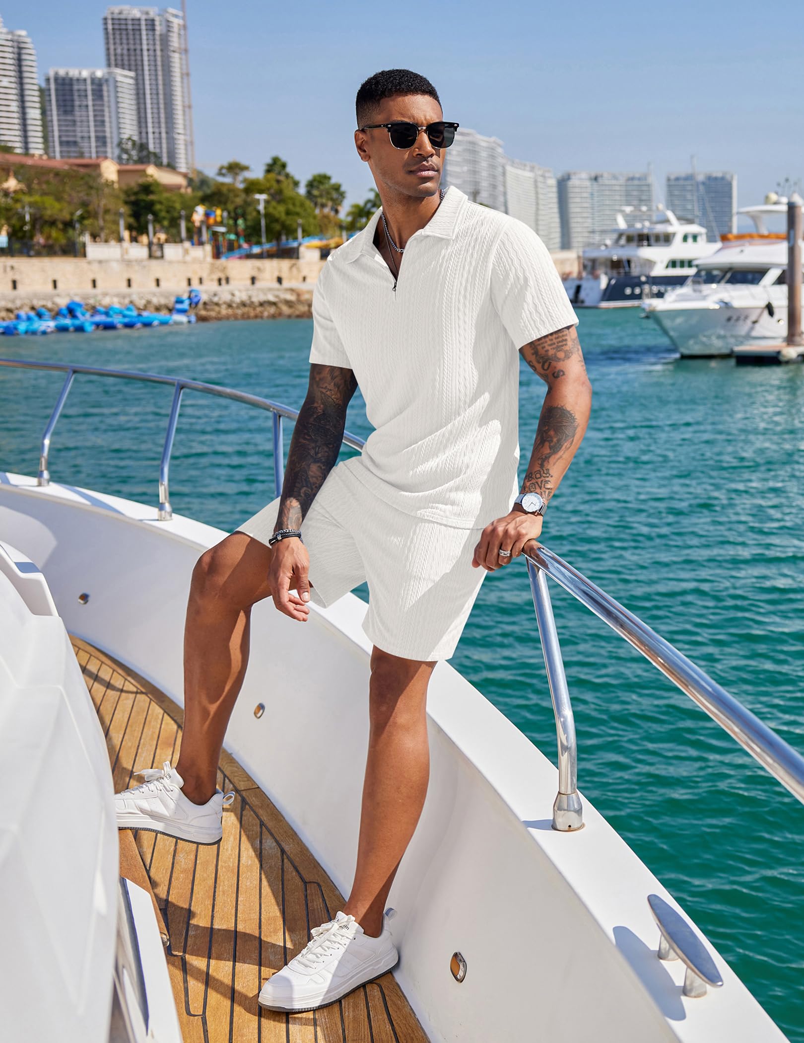 COOFANDY Men's 2 Pieces Outfits Casual Quarter Zip Polo Shirt and Shorts Set Athletic Jogging Summer Tracksuit COMFORT BOUTIQUE