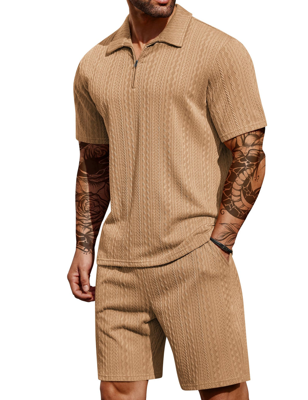 COOFANDY Men's 2 Pieces Outfits Casual Quarter Zip Polo Shirt and Shorts Set Athletic Jogging Summer Tracksuit COMFORT BOUTIQUE