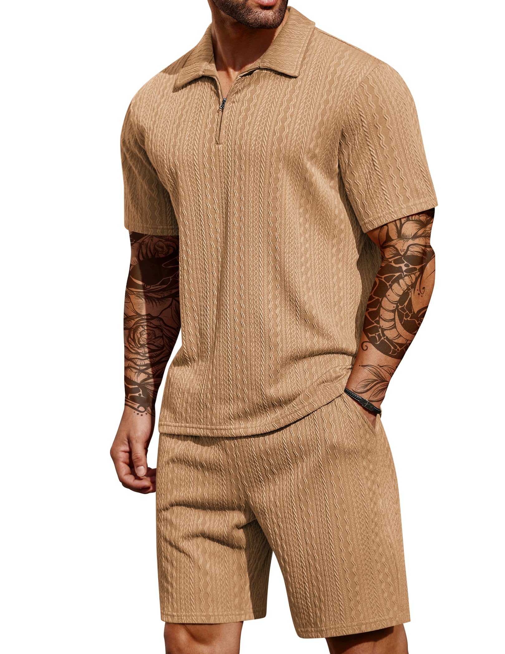 COOFANDY Men's 2 Pieces Outfits Casual Quarter Zip Polo Shirt and Shorts Set Athletic Jogging Summer Tracksuit COMFORT BOUTIQUE