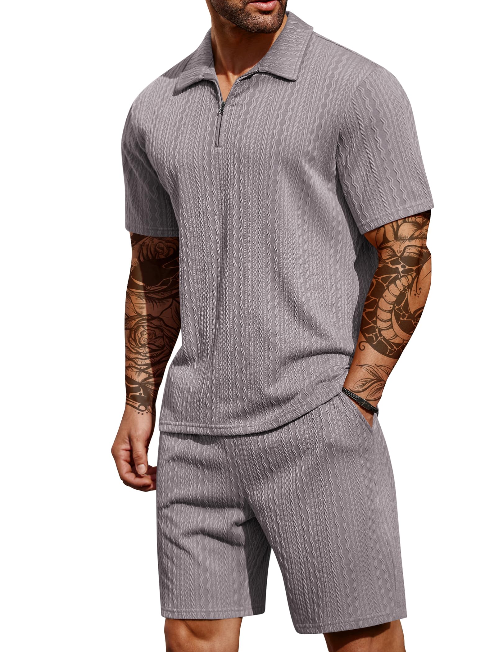 COOFANDY Men's 2 Pieces Outfits Casual Quarter Zip Polo Shirt and Shorts Set Athletic Jogging Summer Tracksuit COMFORT BOUTIQUE