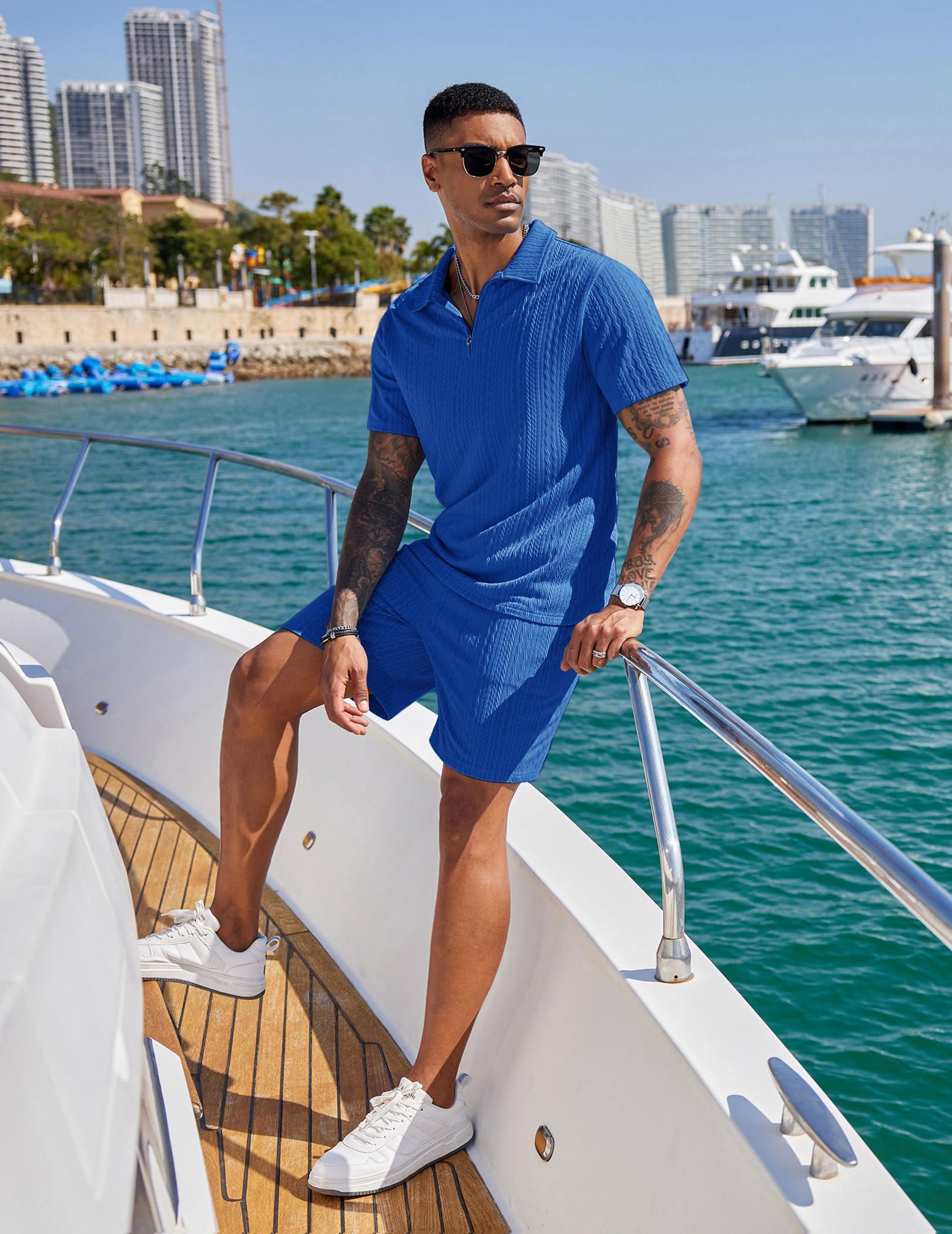 COOFANDY Men's 2 Pieces Outfits Casual Quarter Zip Polo Shirt and Shorts Set Athletic Jogging Summer Tracksuit COMFORT BOUTIQUE