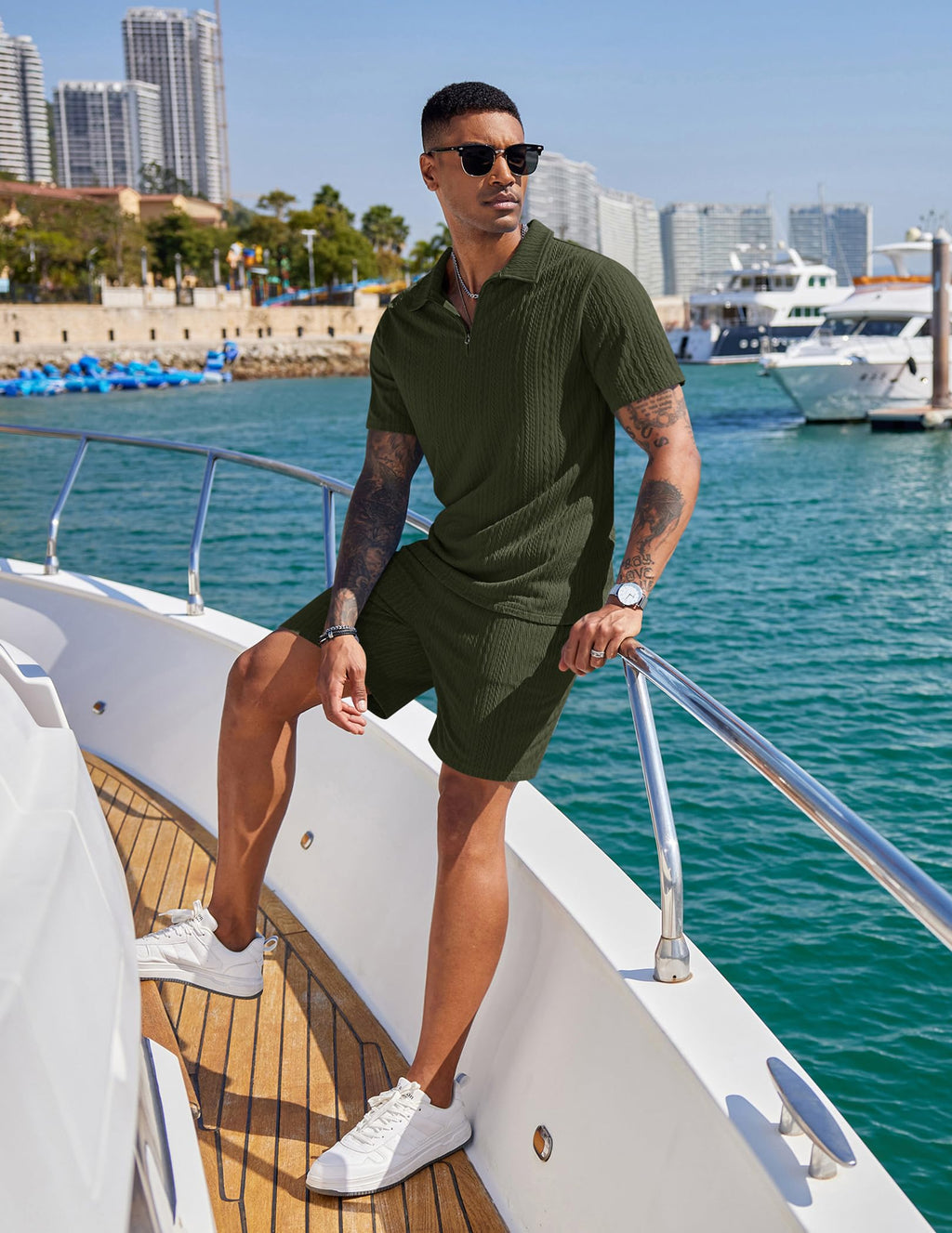 COOFANDY Men's 2 Pieces Outfits Casual Quarter Zip Polo Shirt and Shorts Set Athletic Jogging Summer Tracksuit COMFORT BOUTIQUE