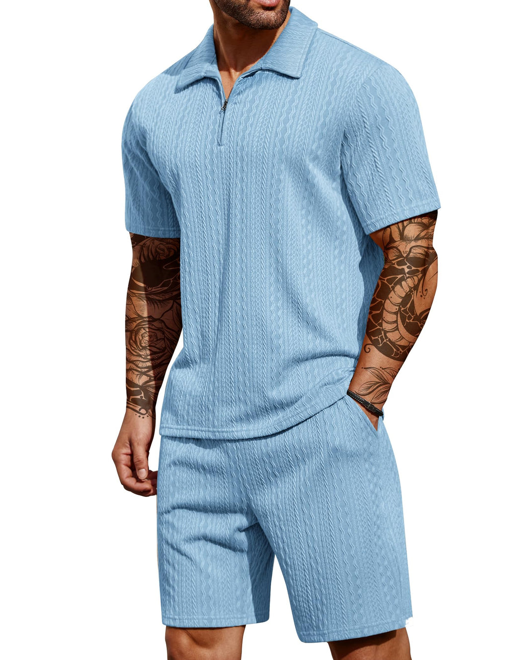 COOFANDY quarter zip polo short sleeve detail