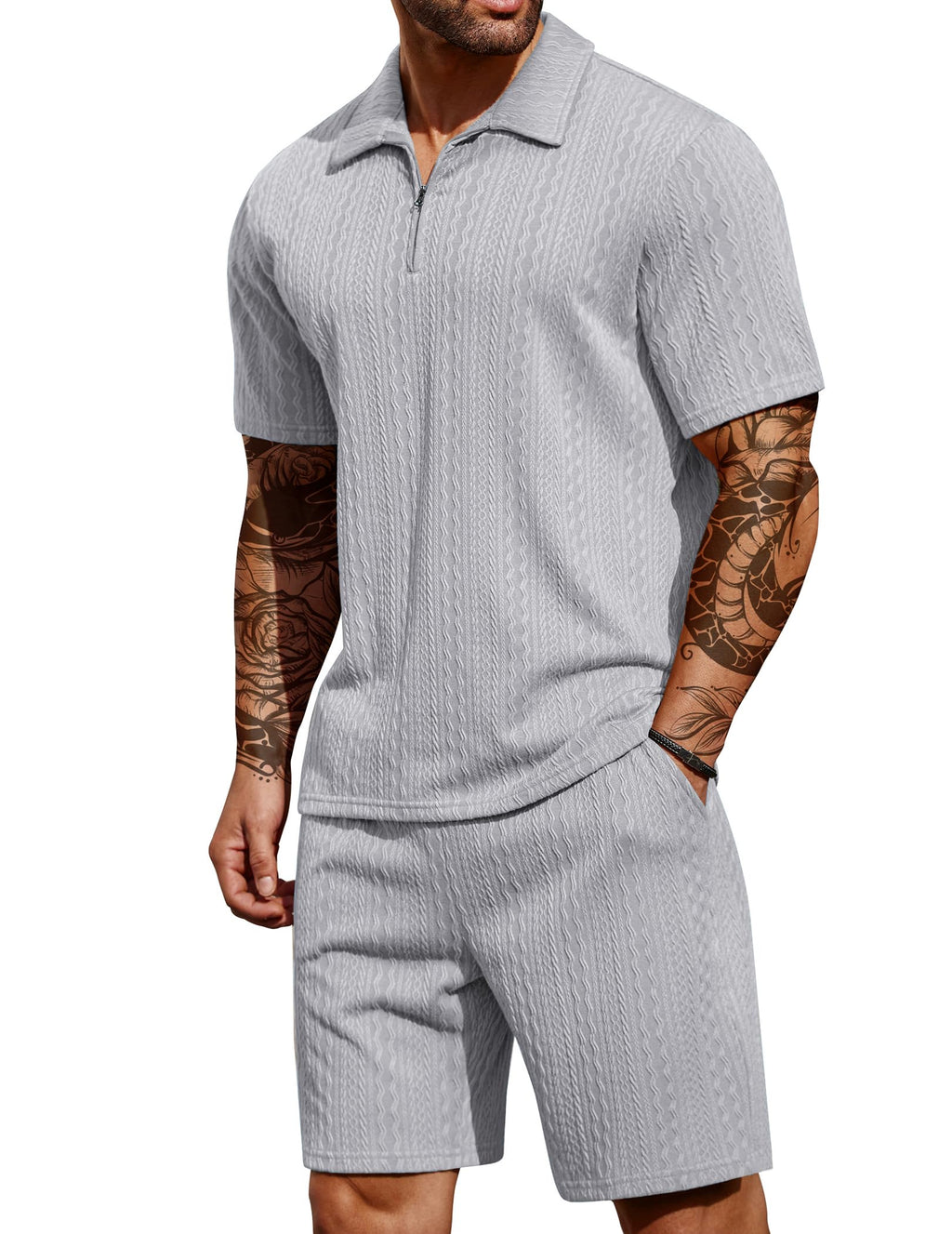 COOFANDY Men's 2 Pieces Outfits Casual Quarter Zip Polo Shirt and Shorts Set Athletic Jogging Summer Tracksuit COMFORT BOUTIQUE