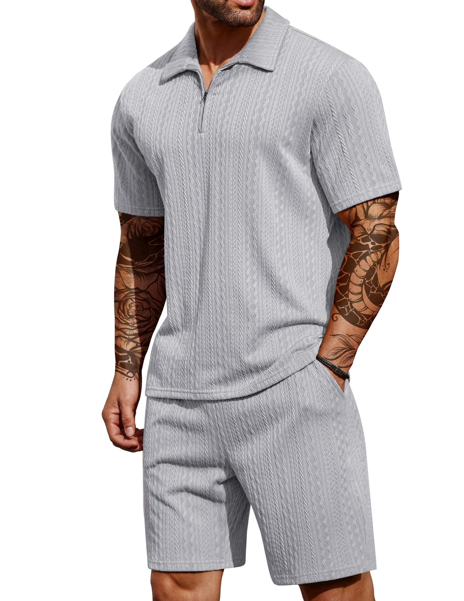 COOFANDY Men's 2 Pieces Outfits Casual Quarter Zip Polo Shirt and Shorts Set Athletic Jogging Summer Tracksuit COMFORT BOUTIQUE