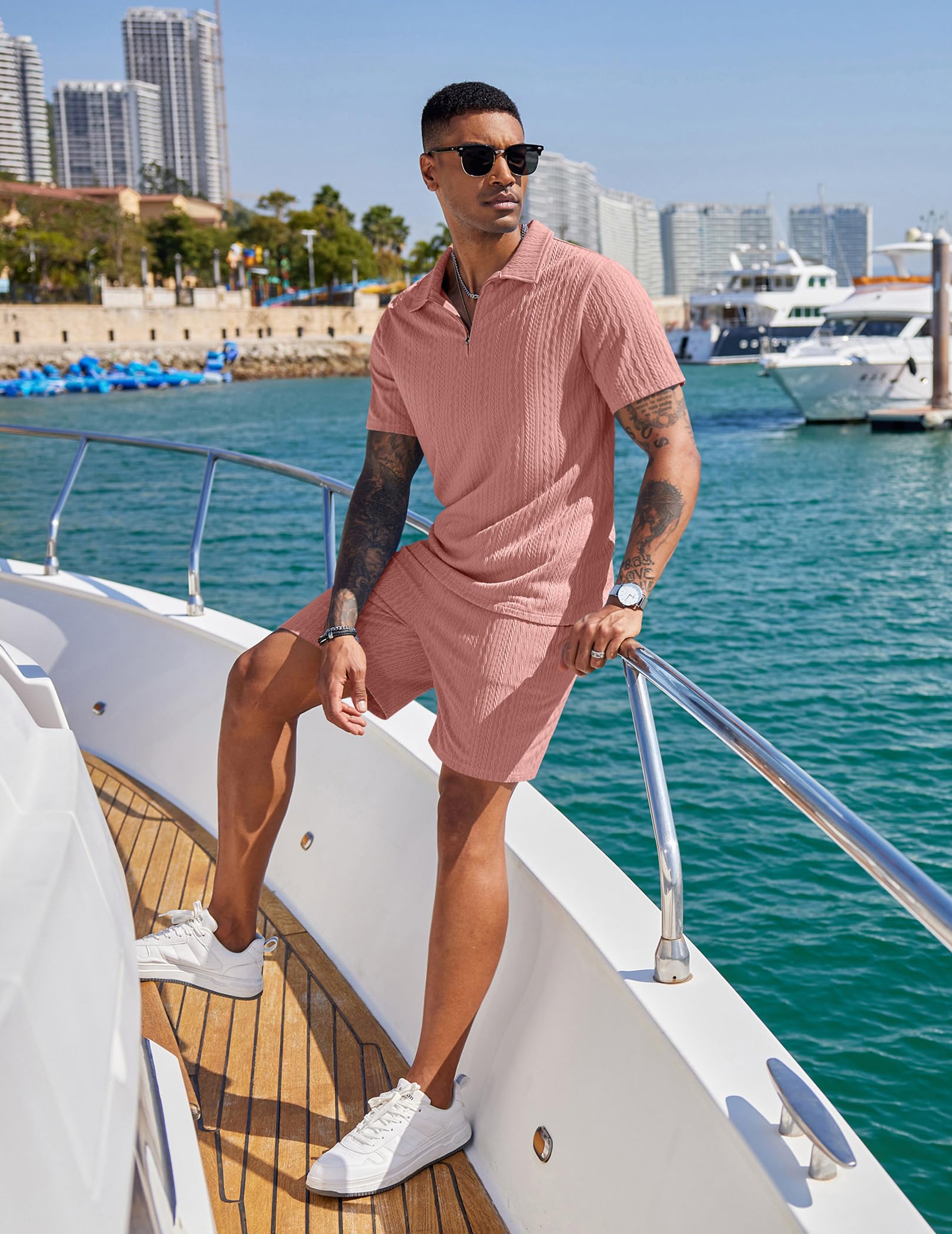 COOFANDY Men's 2 Pieces Outfits Casual Quarter Zip Polo Shirt and Shorts Set Athletic Jogging Summer Tracksuit COMFORT BOUTIQUE