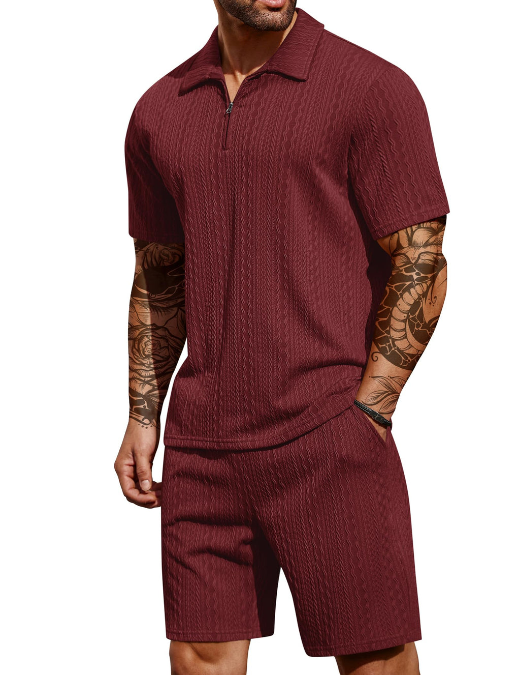 COOFANDY Men's 2 Pieces Outfits Casual Quarter Zip Polo Shirt and Shorts Set Athletic Jogging Summer Tracksuit COMFORT BOUTIQUE