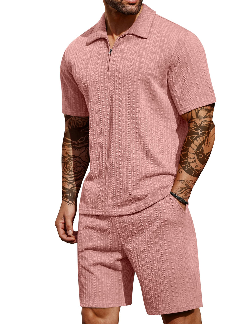 COOFANDY Men's 2 Pieces Outfits Casual Quarter Zip Polo Shirt and Shorts Set Athletic Jogging Summer Tracksuit COMFORT BOUTIQUE