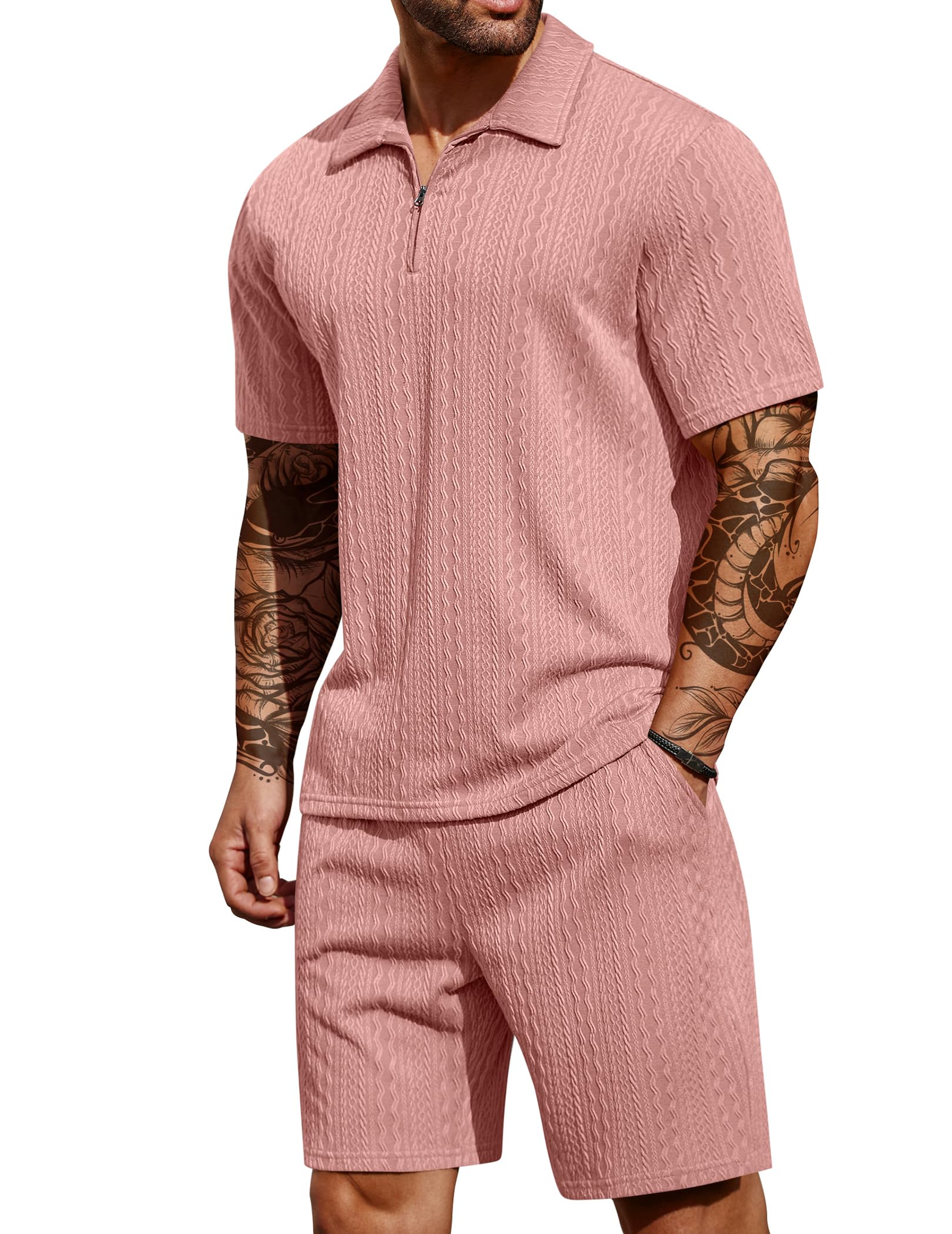 COOFANDY Men's 2 Pieces Outfits Casual Quarter Zip Polo Shirt and Shorts Set Athletic Jogging Summer Tracksuit COMFORT BOUTIQUE