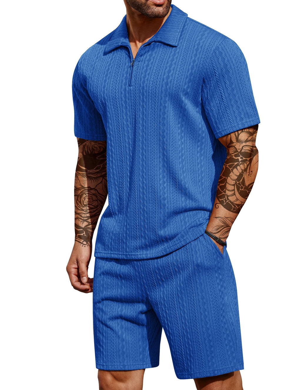 COOFANDY Men's 2 Pieces Outfits Casual Quarter Zip Polo Shirt and Shorts Set Athletic Jogging Summer Tracksuit COMFORT BOUTIQUE
