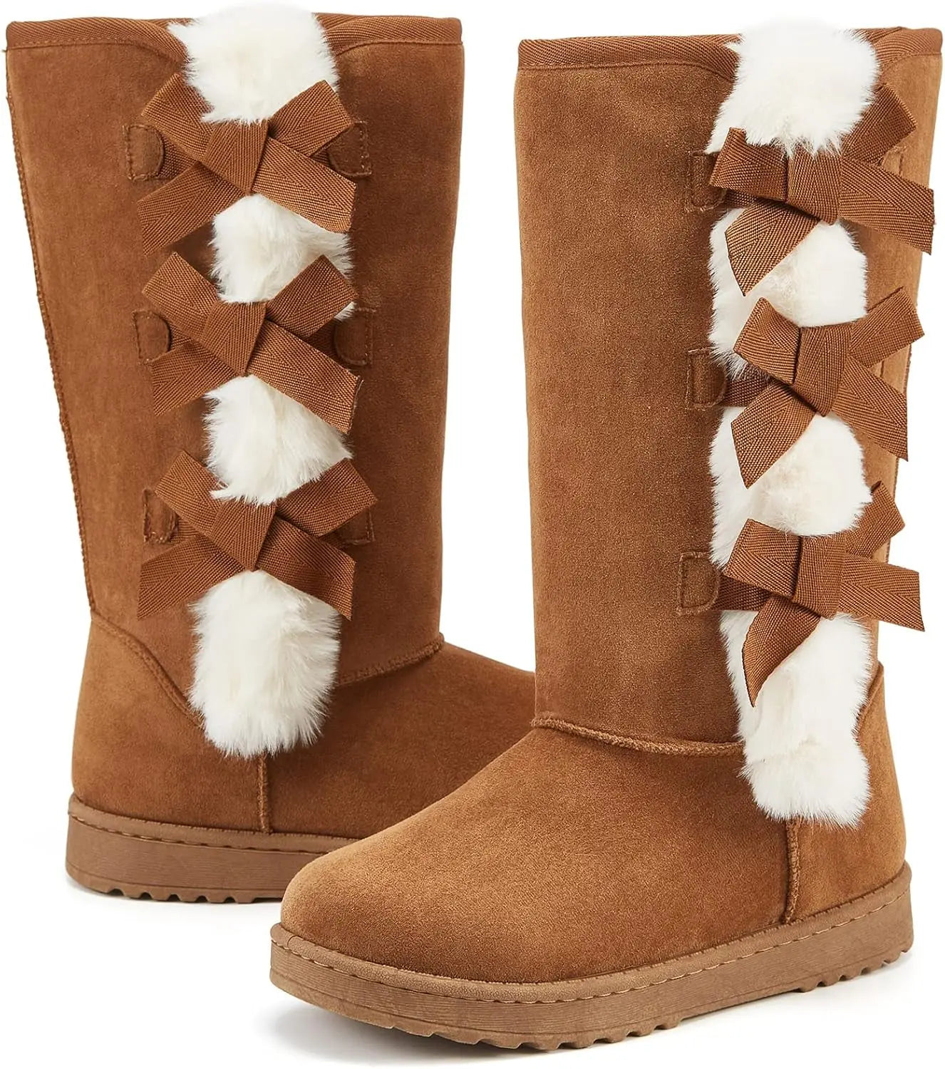 Women'S Winter Boots Mid Calf Boots Fuzzy Boots Snow Boots Fur Lined Warm Boots(Tall Chestnut.Us10)