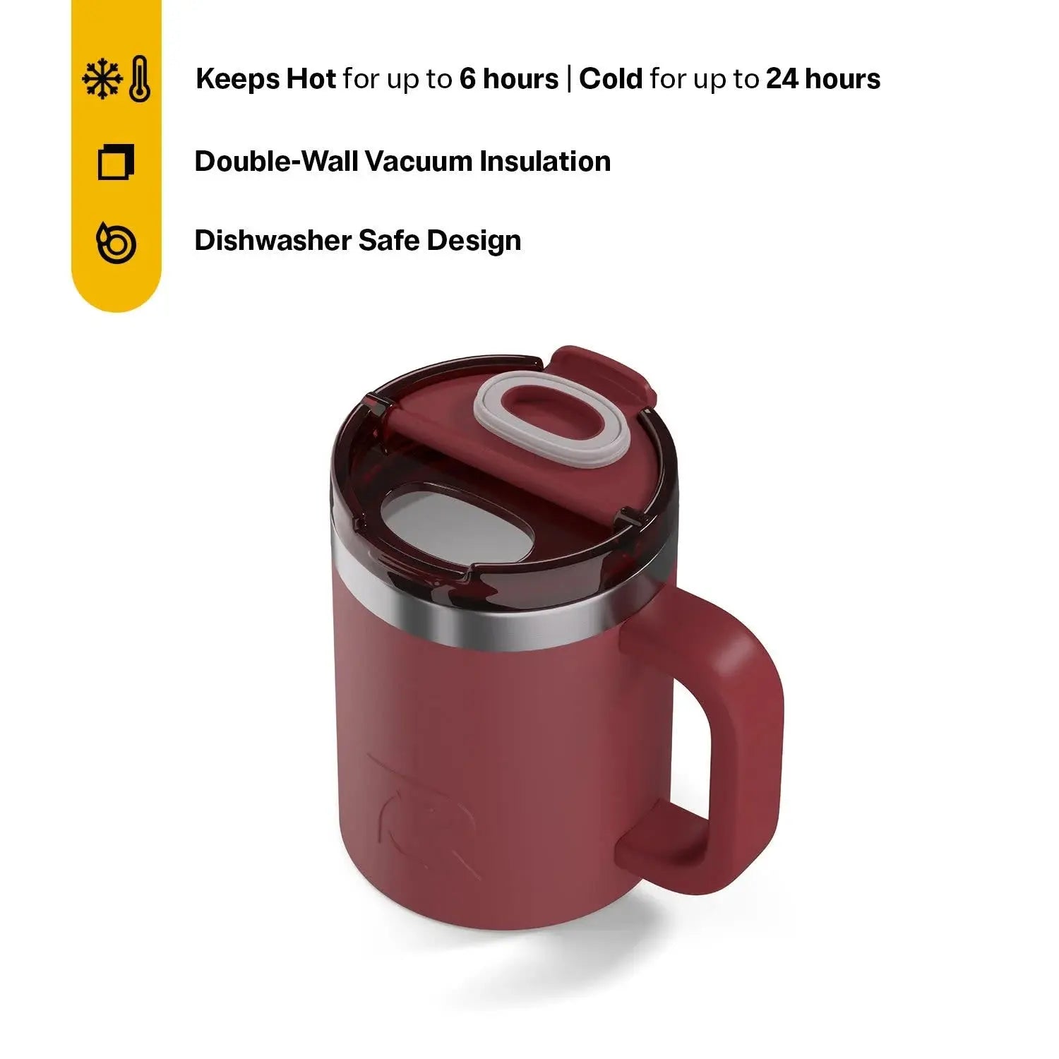12 Oz Ceramic Lined Insulated Essential Mug, Wide Mouth, Leak-Resistant Lid, Black Cherry