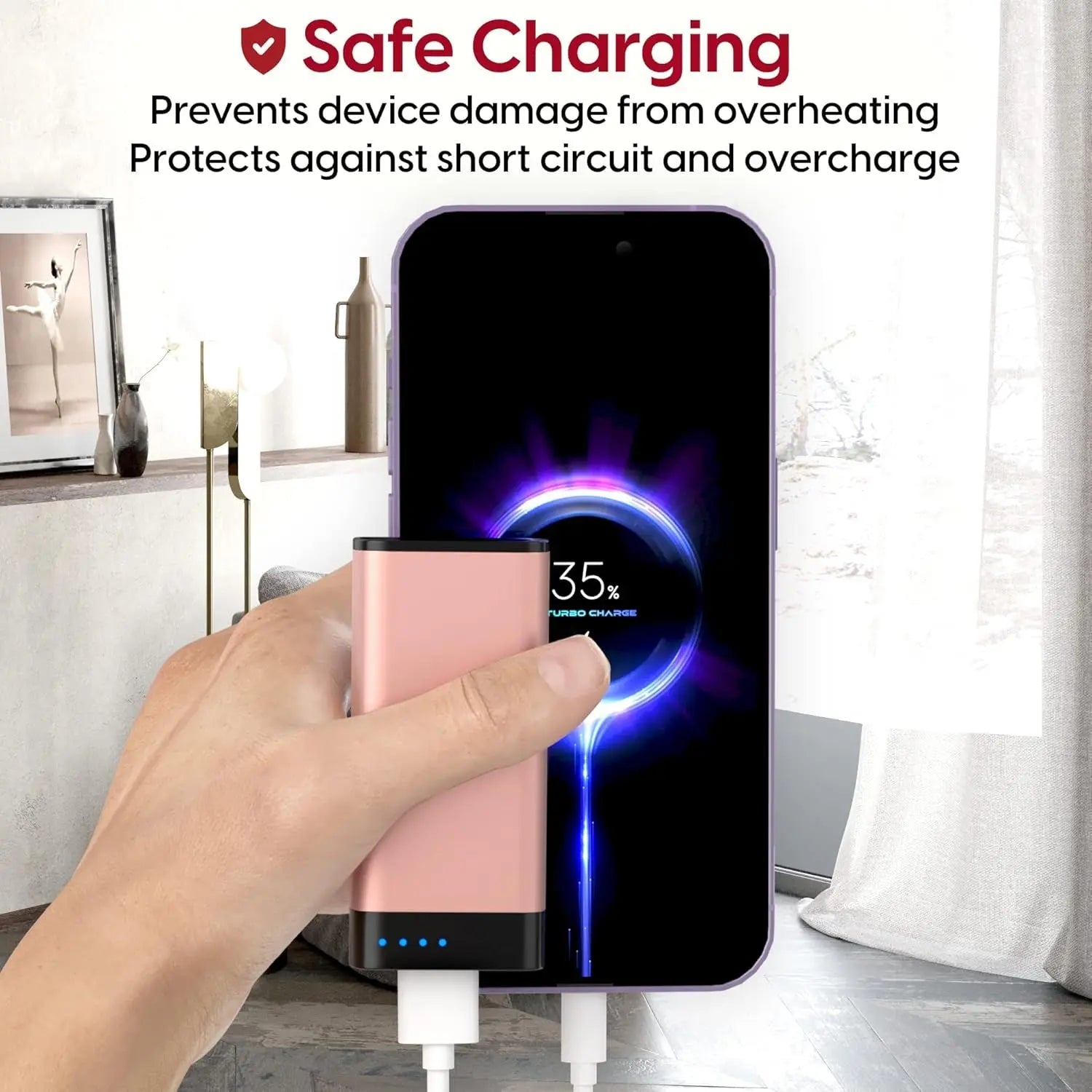 TALK WORKS Portable Charger - Fast Charging Power Bank Compatible with Iphone 13/Pro/Pro Max, 14/Plus/Pro/Pro Max, 12, 11, XR, XS, X, 8, 7, 6, SE, Ipad, Android -External Cell Phone Backup (Rose Gold)