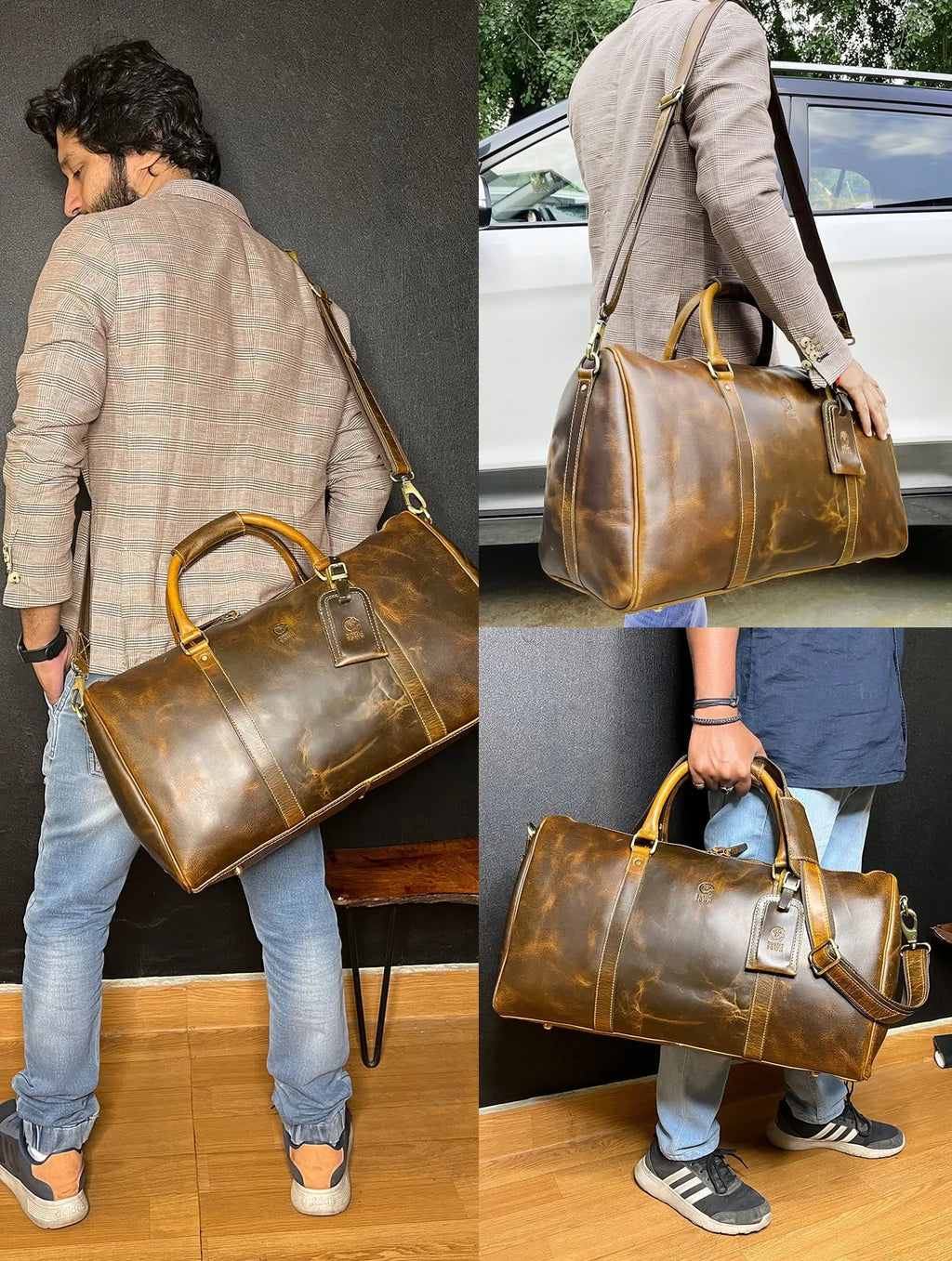 Leather Duffle Bag for Men Travel Gym Sports Carry on Luggage Duffel Bag Overnight Weekender Gift by