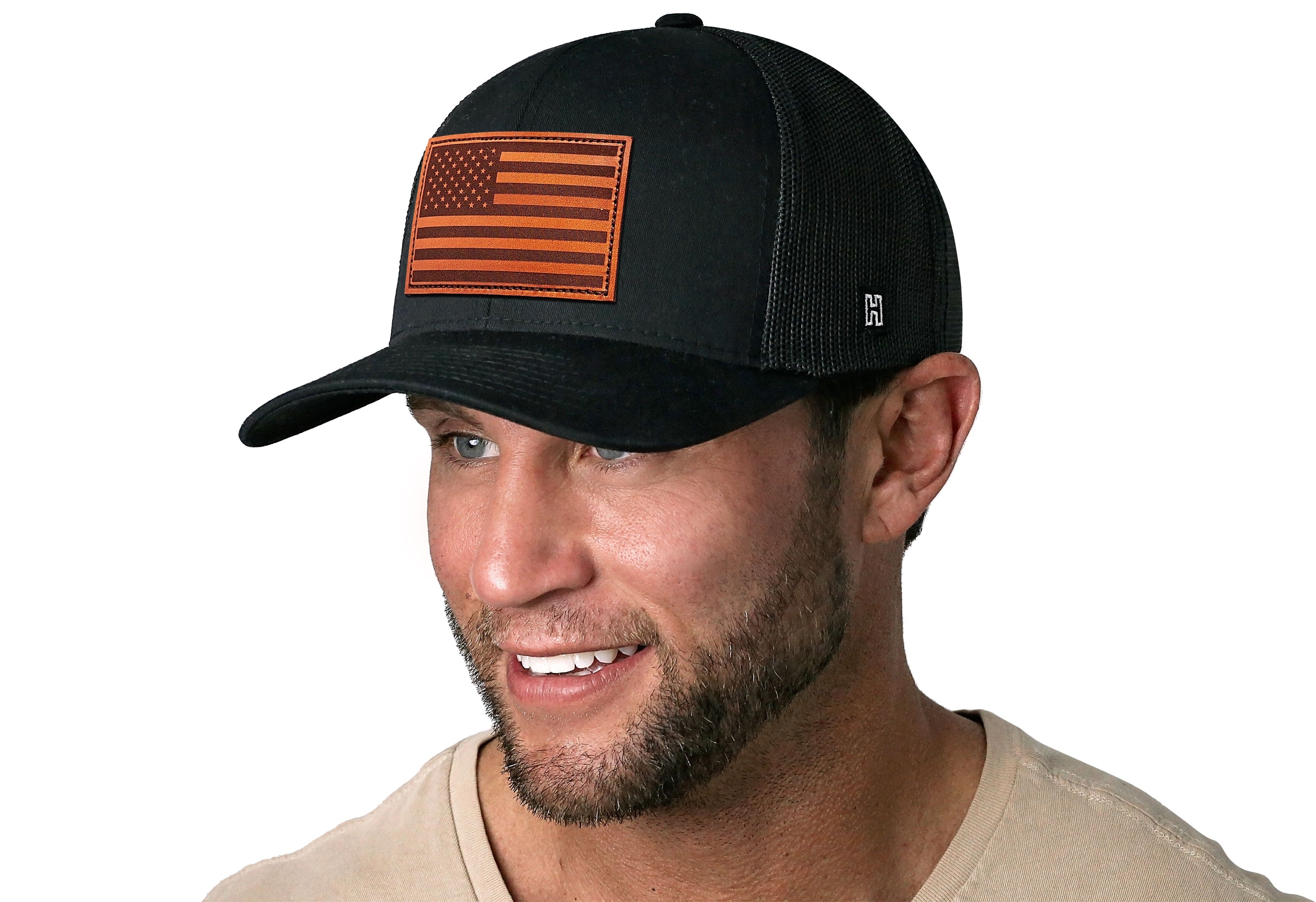 American Flag Leather Trucker Hat — Black USA Snapback Haka Hat