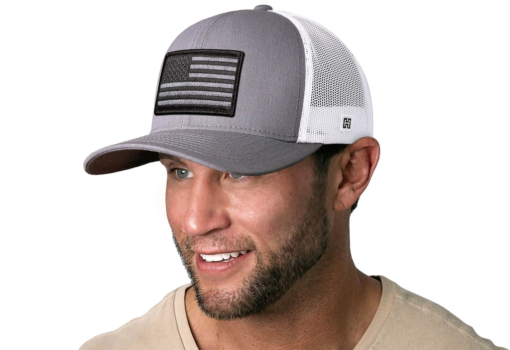 American Flag Trucker Hat  |  Gray-White USA Tactical Snapback Haka Hat