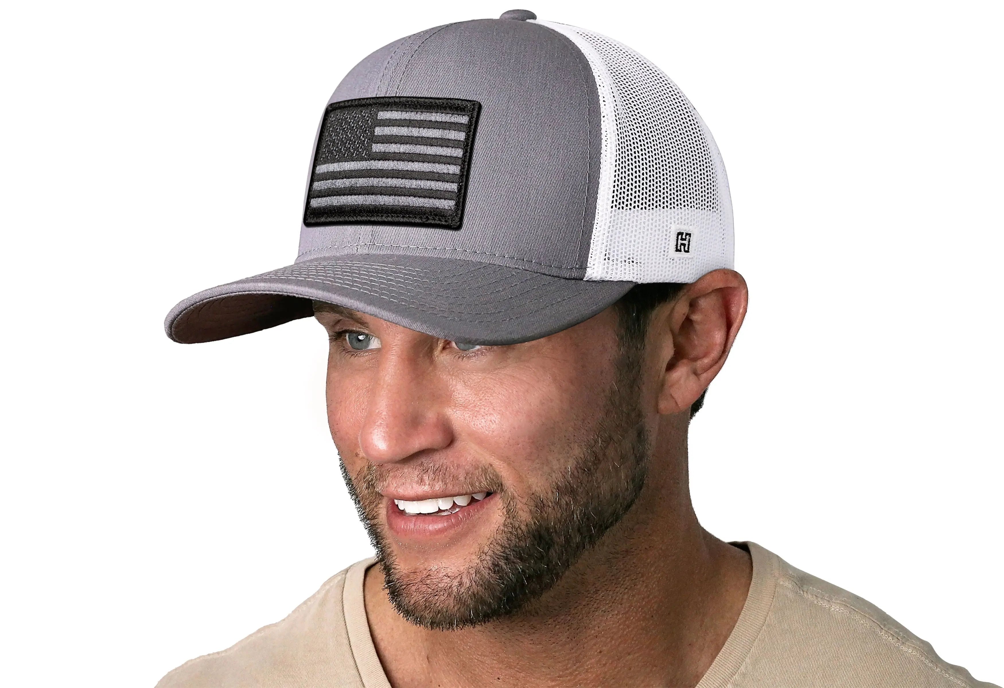 American Flag Trucker Hat  |  Gray-White USA Tactical Snapback Haka Hat