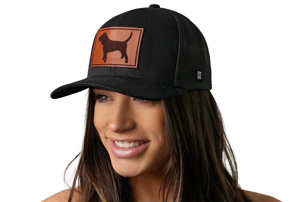 Beagle Trucker Hat Leather  |  Black Dog Snapback Haka Hat