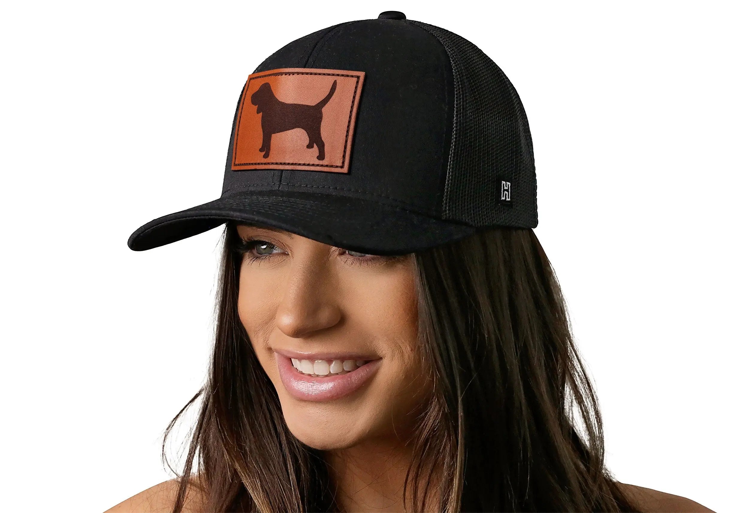 Beagle Trucker Hat Leather  |  Black Dog Snapback Haka Hat