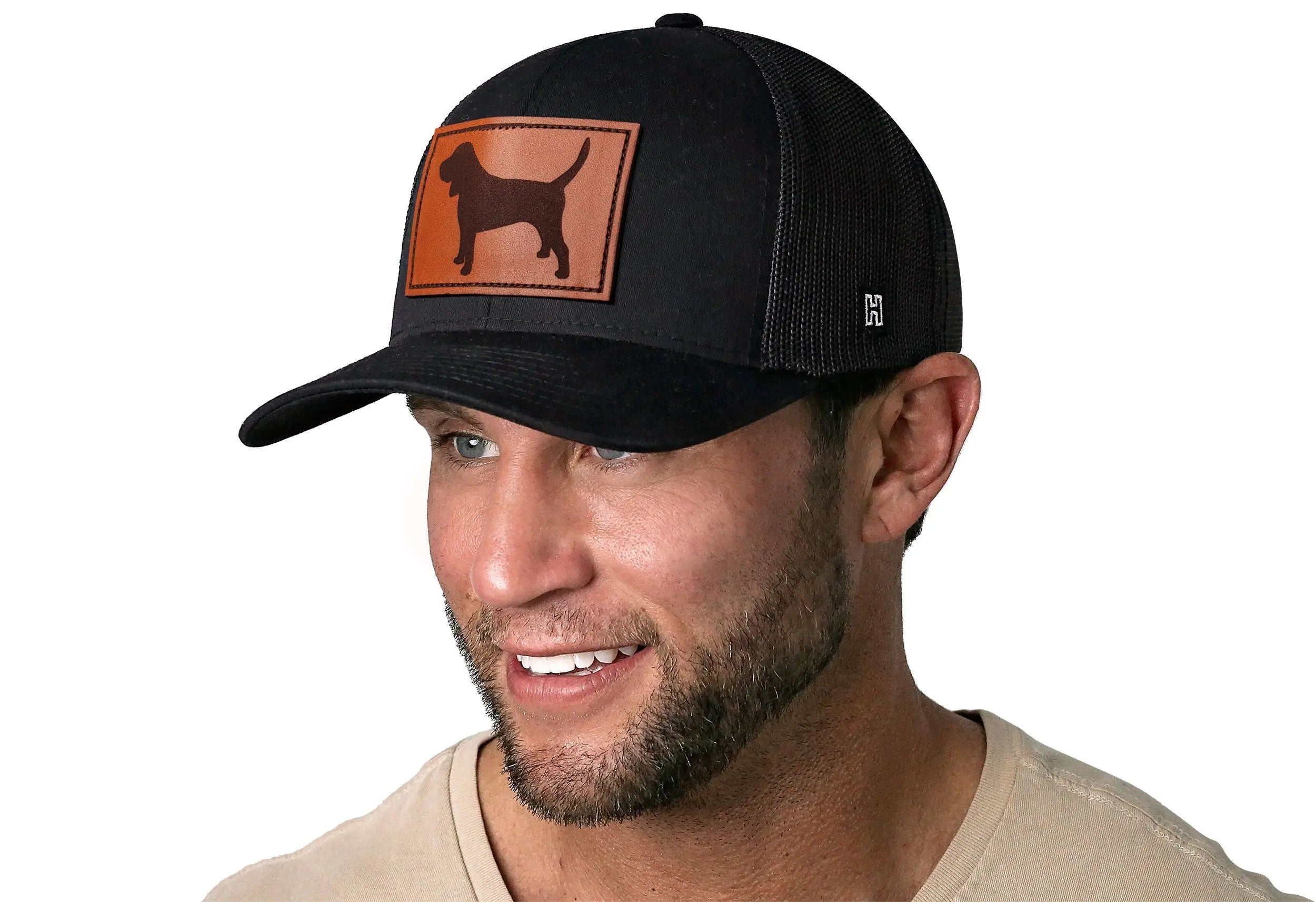 Beagle Trucker Hat Leather  |  Black Dog Snapback Haka Hat