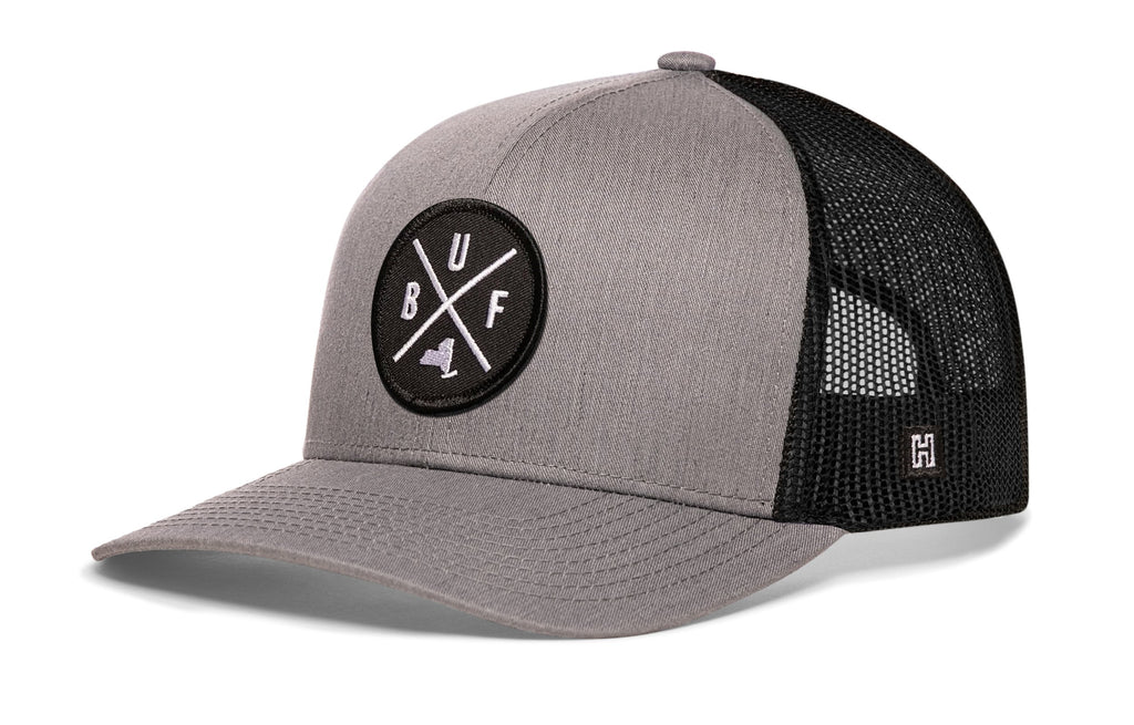 Buffalo trucker hat — mesh back snapback detail