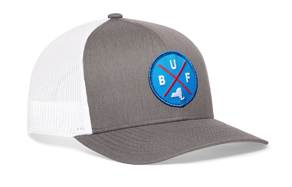 Buffalo trucker hat — gray-white front panel