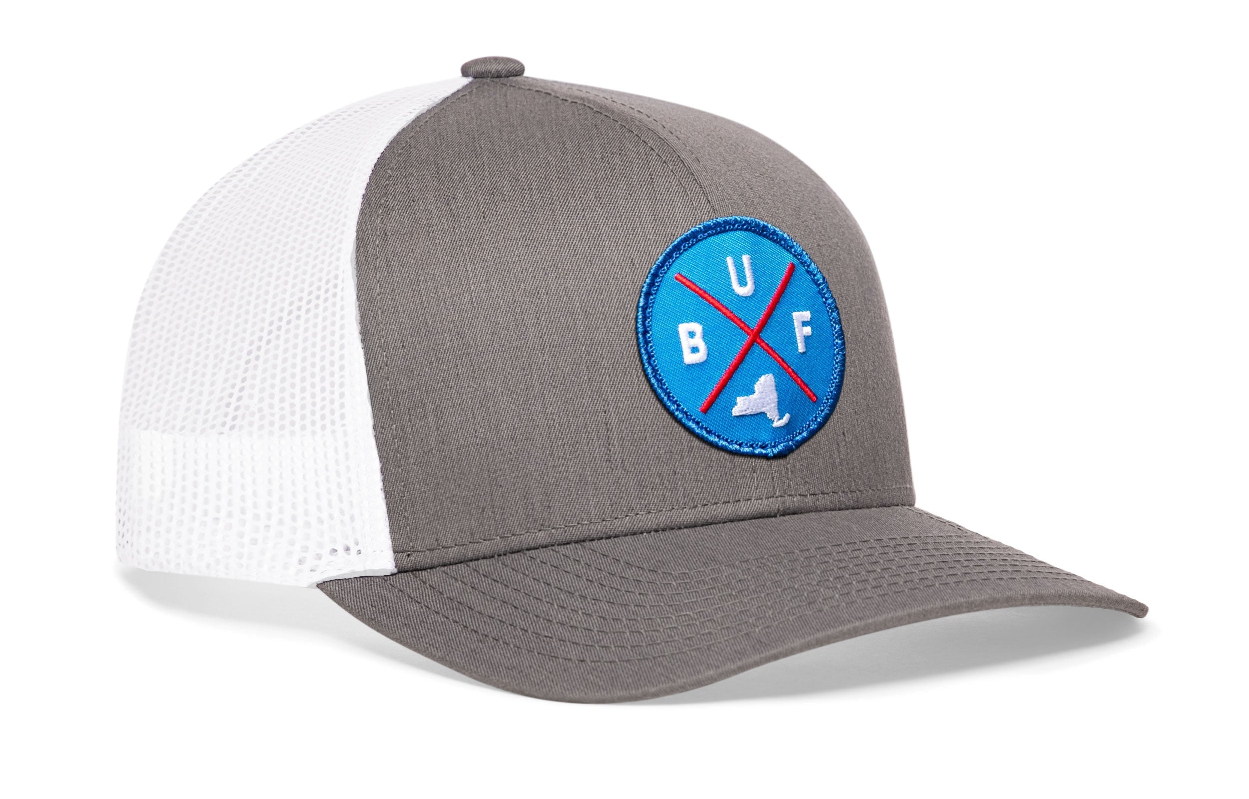Buffalo trucker hat — gray-white front panel