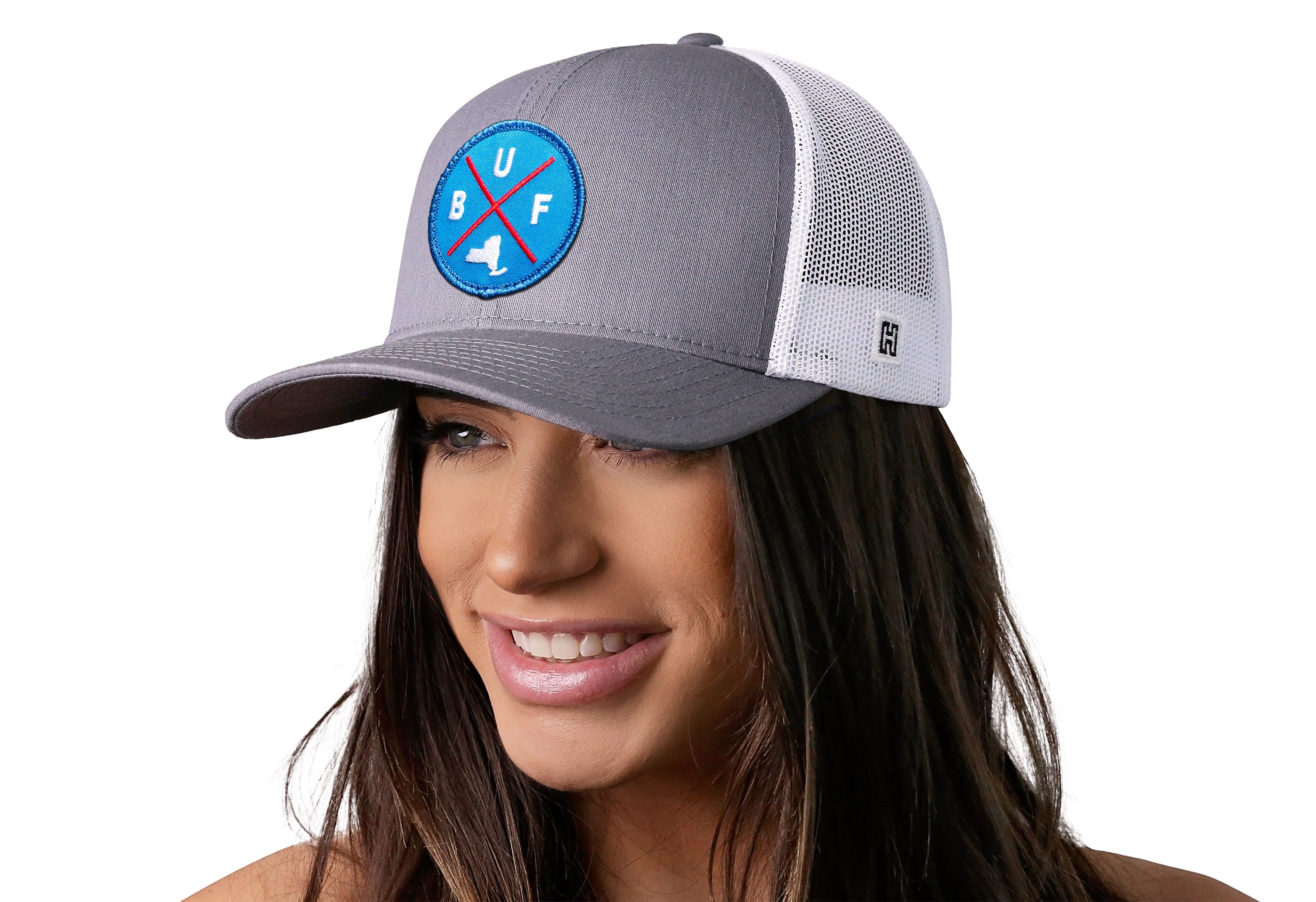 Buffalo BUF X gray-white snapback — side profile