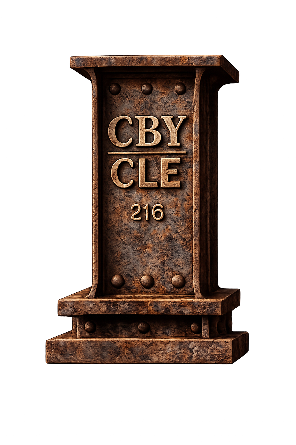 CBY CLE Steel Mark — Forge | Cast iron I-beam with CBY CLE and 216 raised into the metal face
