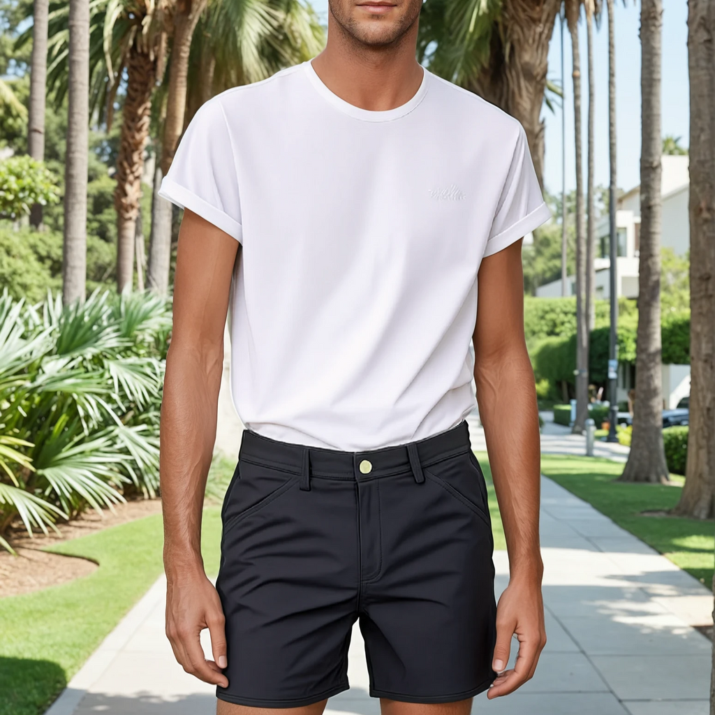 Everyday black shorts — side profile