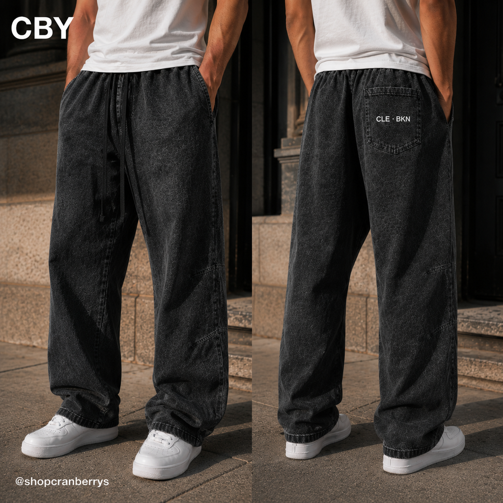 CBY BKN Stencil Vintage Wash Barrel Leg Jeans