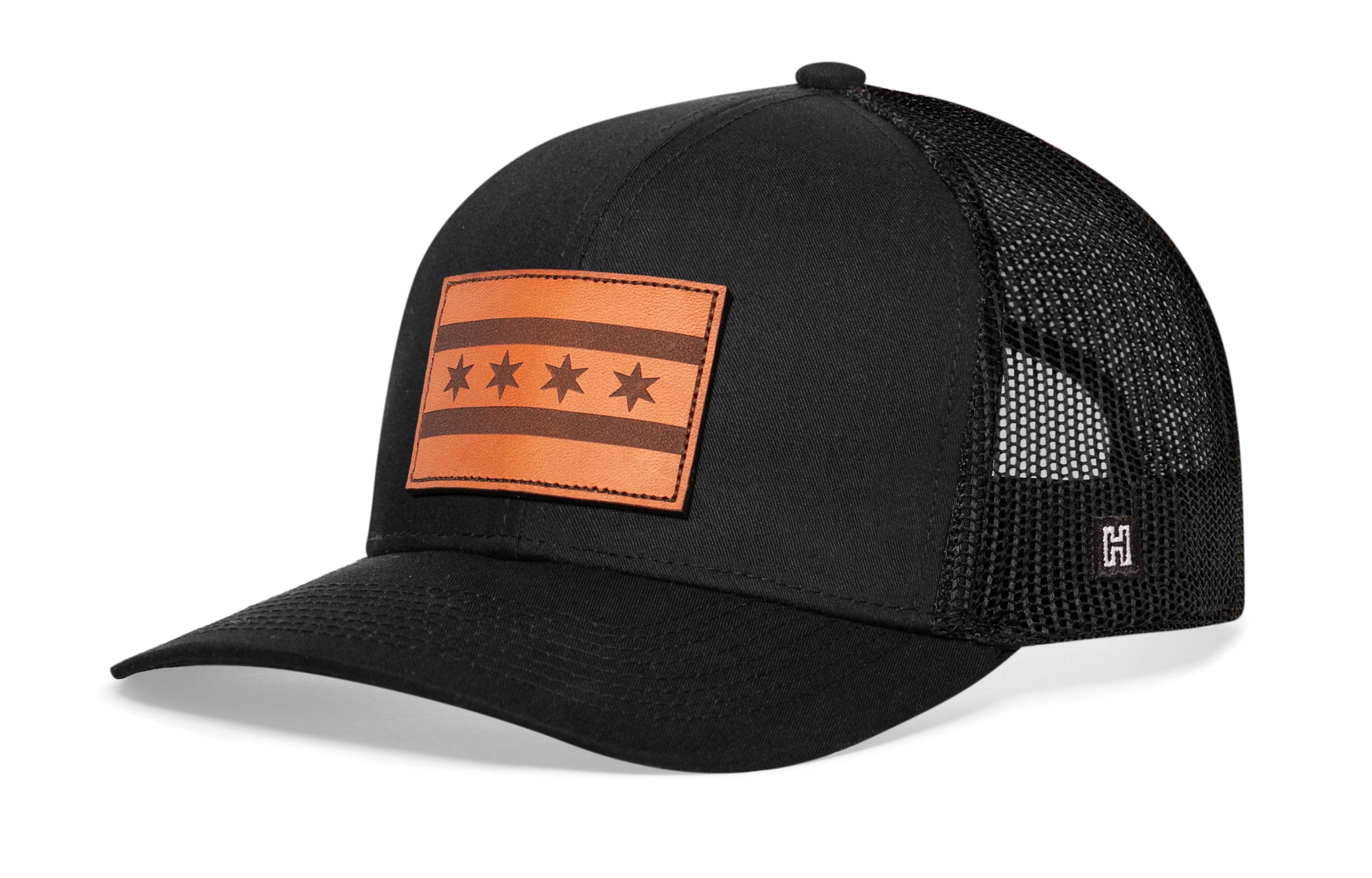 Chicago Flag Trucker Hat Leather  |  Black City Snapback Haka Hat