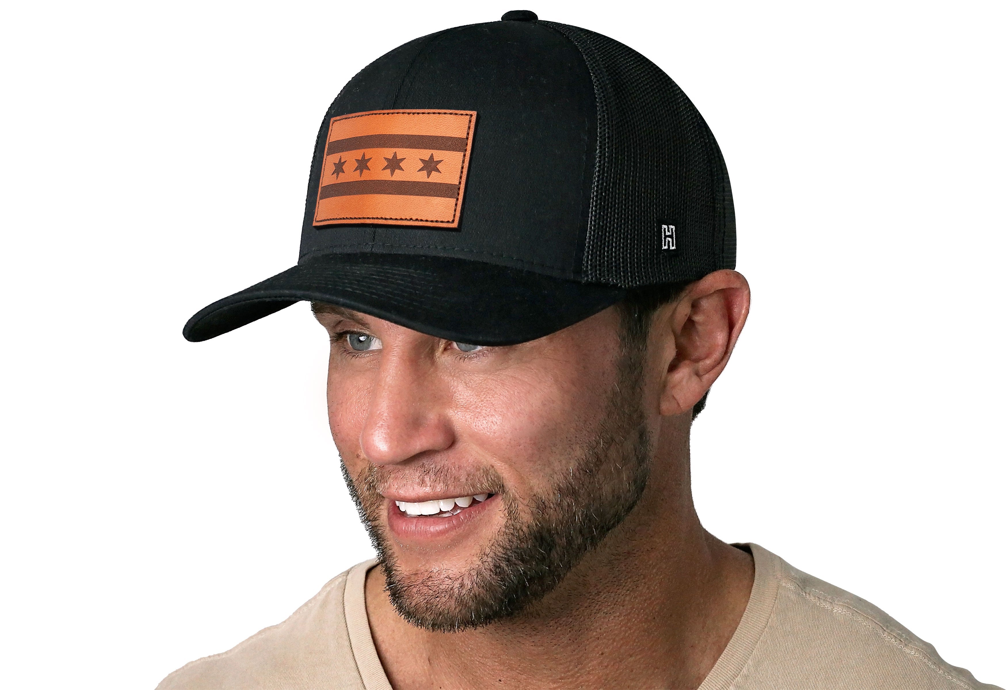 Chicago Flag Trucker Hat Leather  |  Black City Snapback Haka Hat