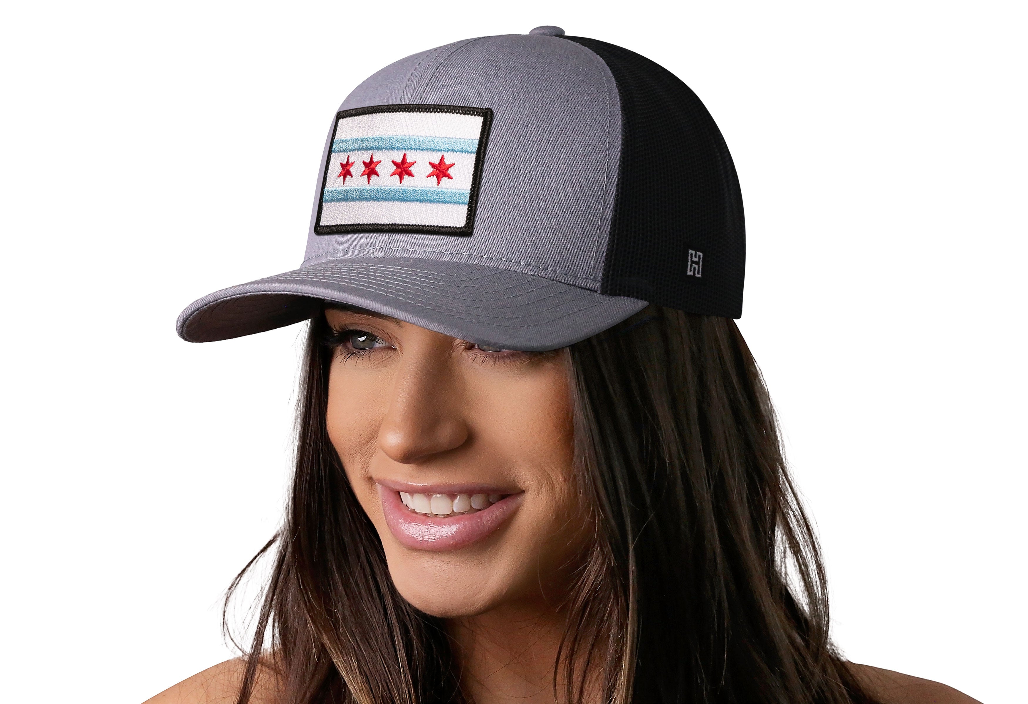Chicago Flag Trucker Hat — Gray-Black City Snapback Haka Hat