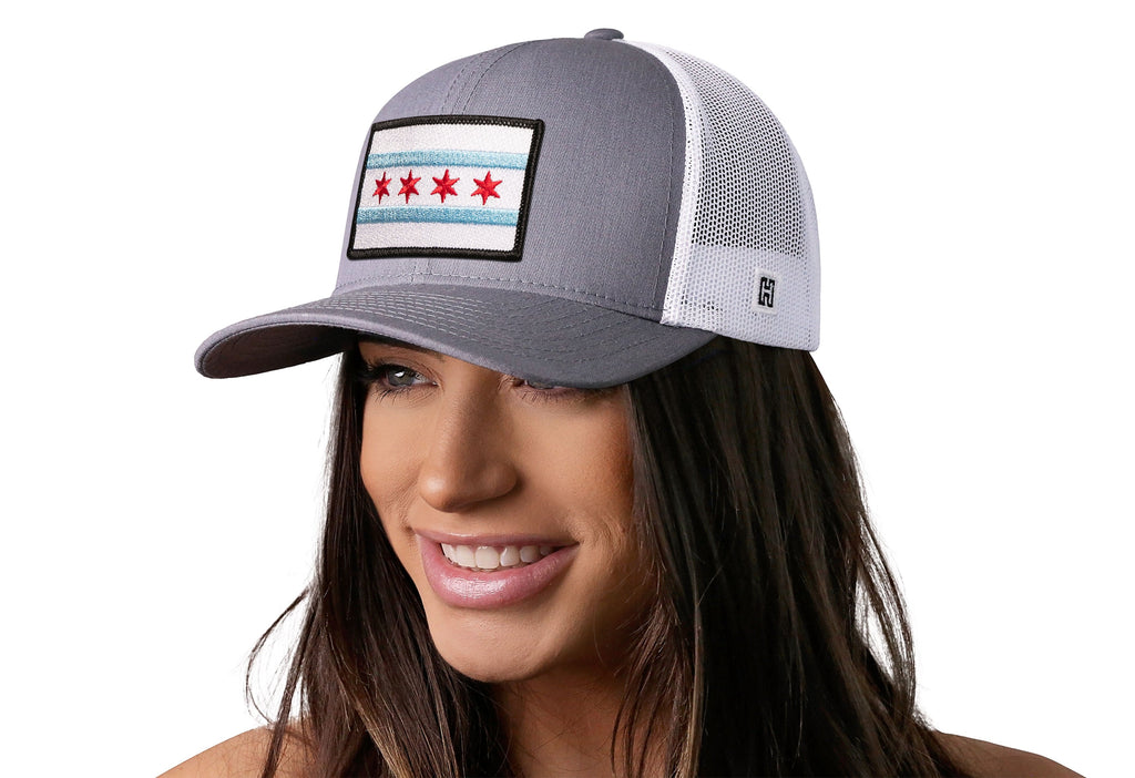 Chicago Flag Trucker Hat  |  Gray-White City Snapback Haka Hat