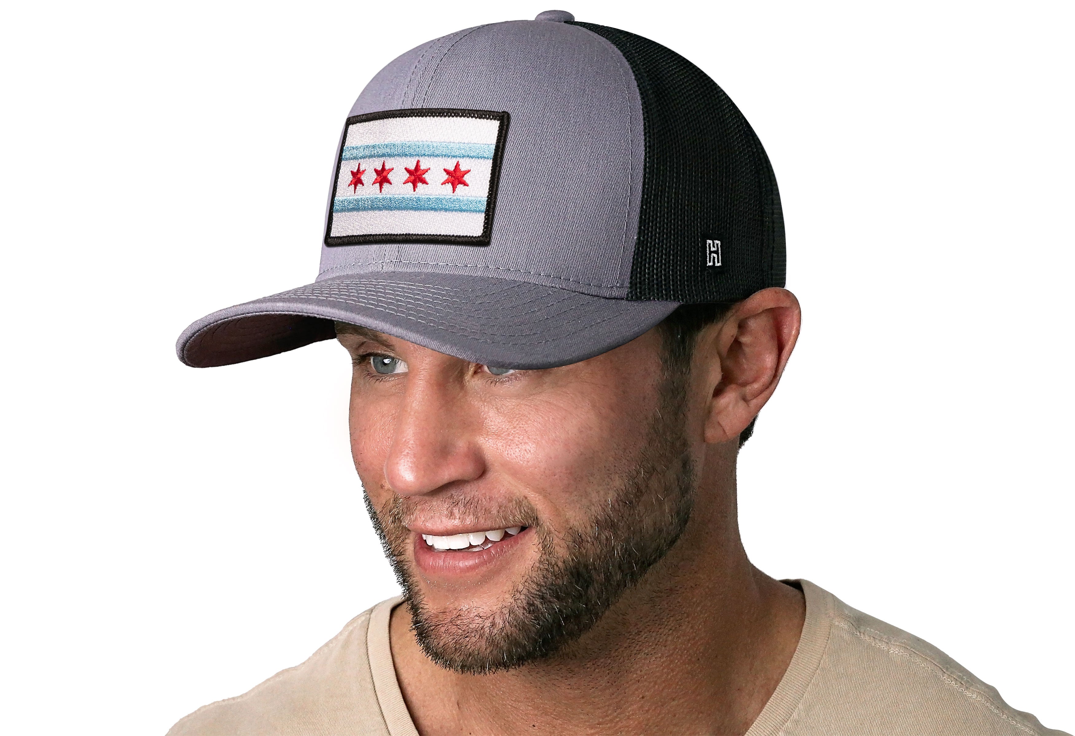 Chicago Flag Trucker Hat — Gray-Black City Snapback Haka Hat