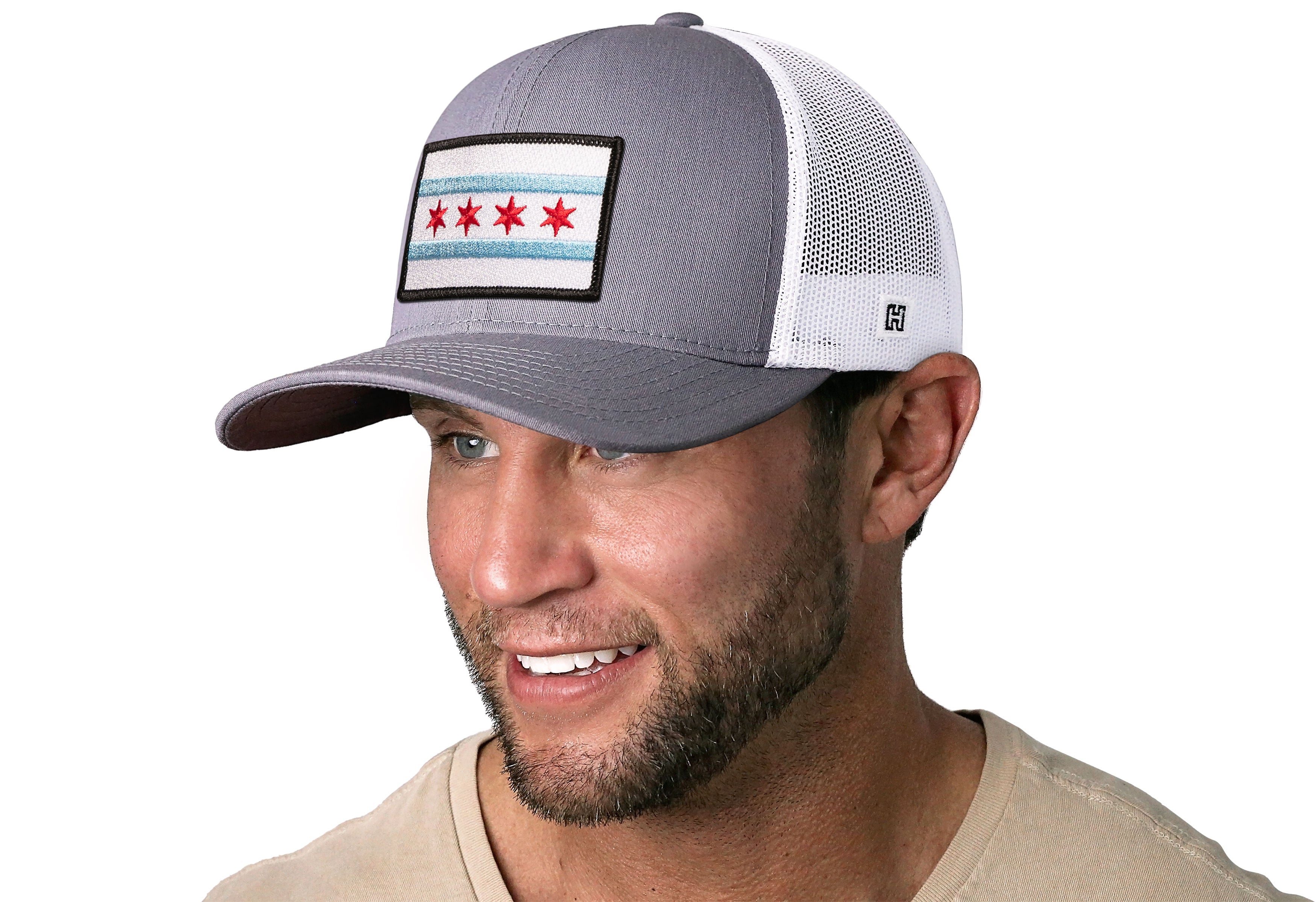 Chicago Flag Trucker Hat  |  Gray-White City Snapback Haka Hat
