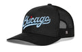 Chicago Light Blue Script Trucker Hat  |  Black Illinois Snapback Haka Hat