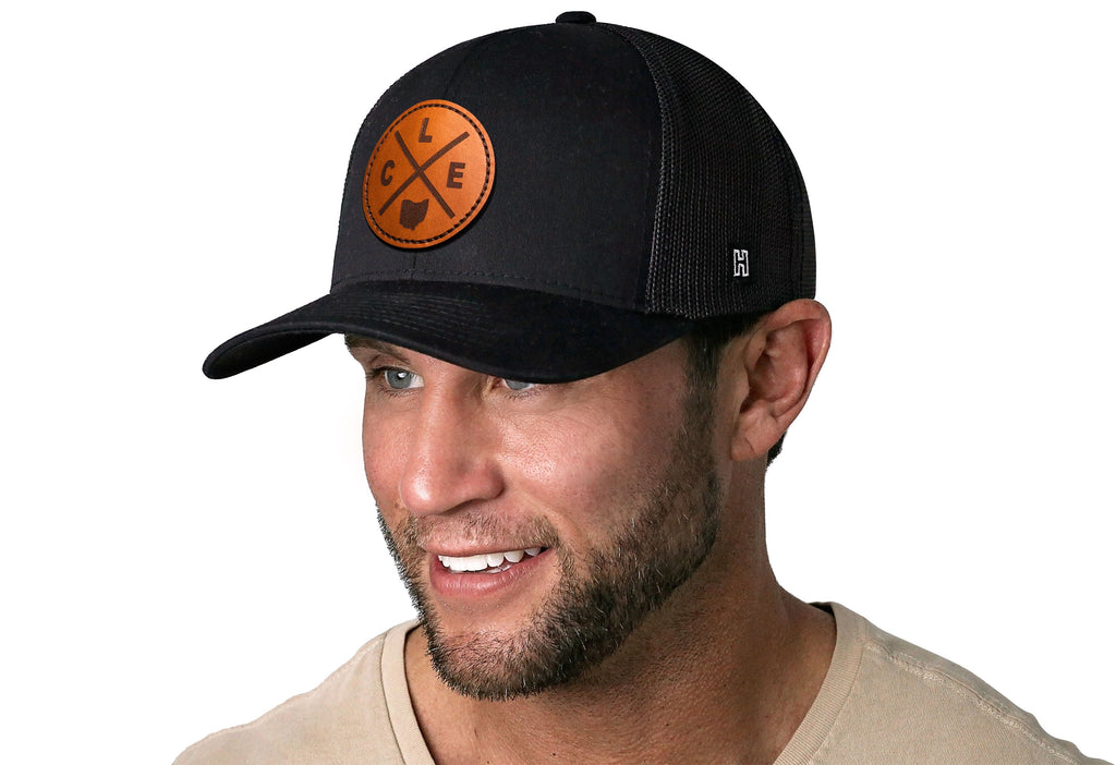 Cleveland Leather Trucker Hat — Black CLE X Snapback Haka Hat