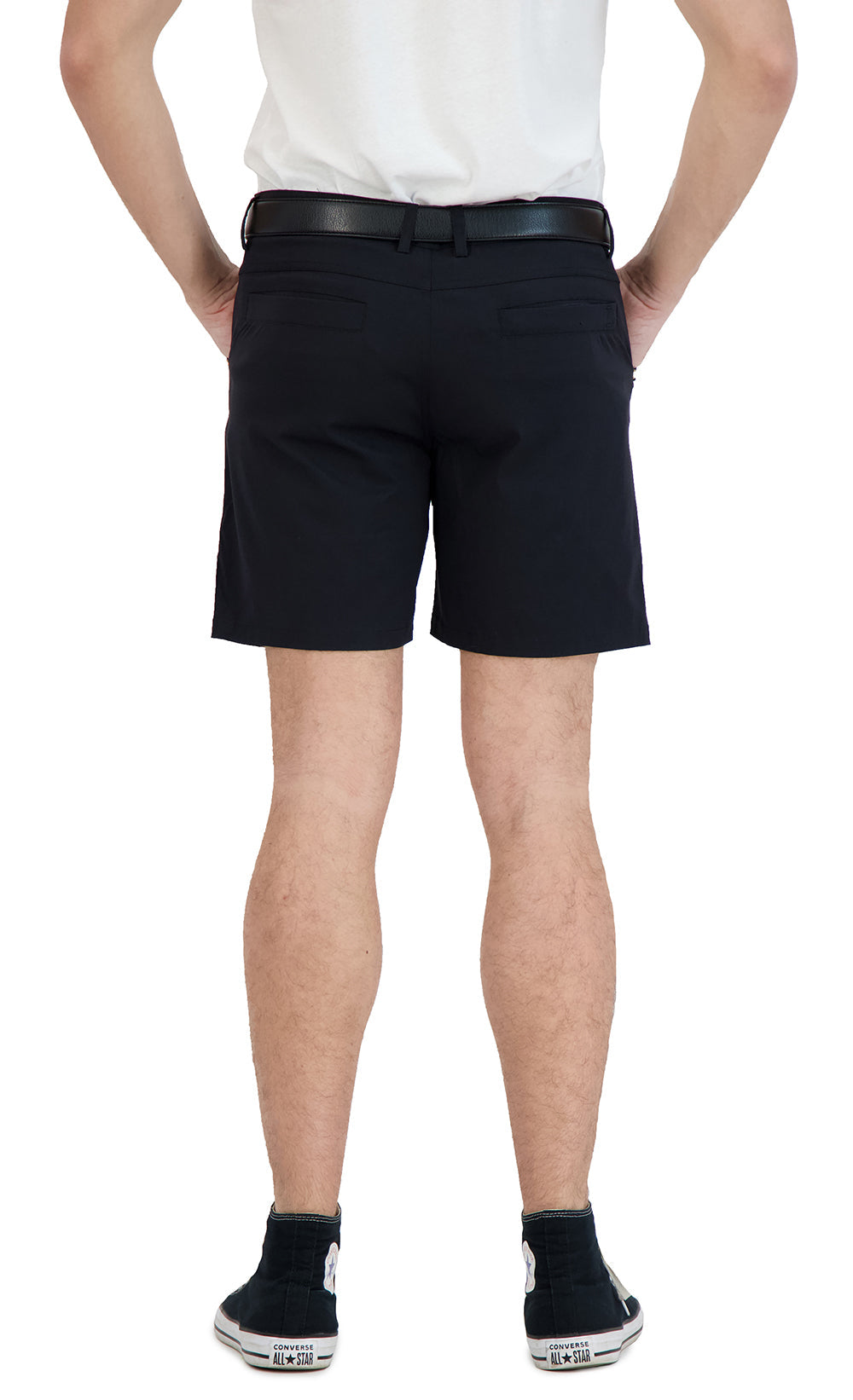 Black stretch shorts — built-in liner detail