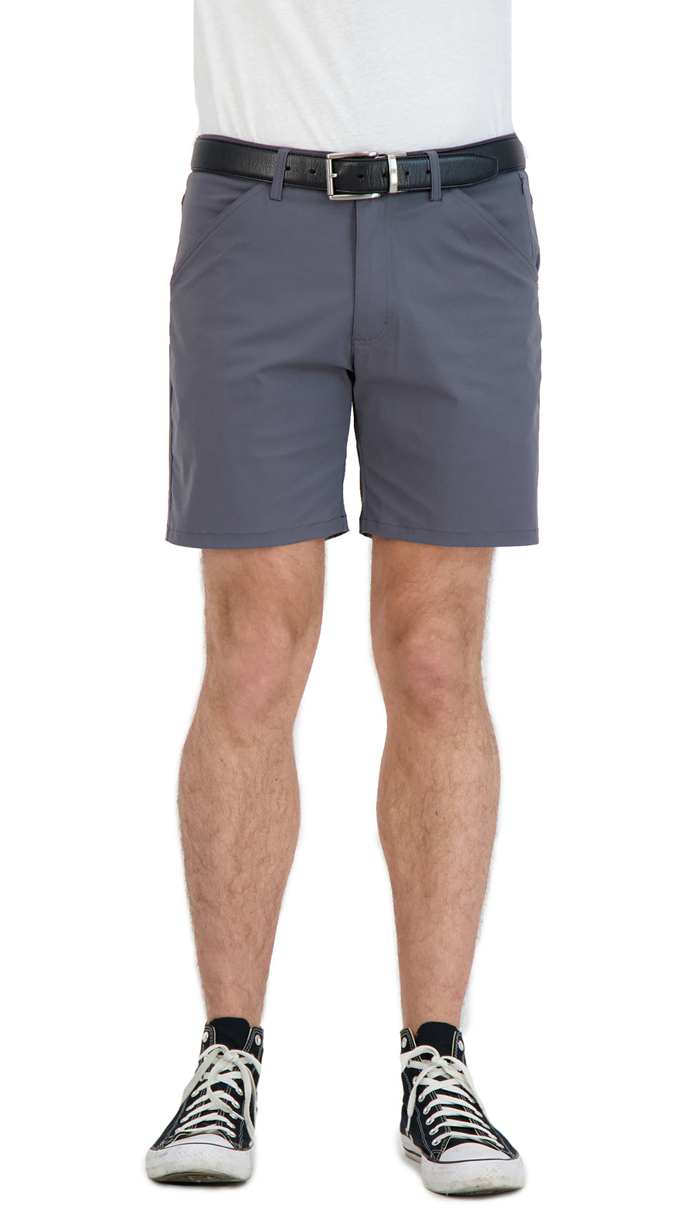 LEVINAS Everyday Stretch Shorts in grey, zip pocket and waistband detail