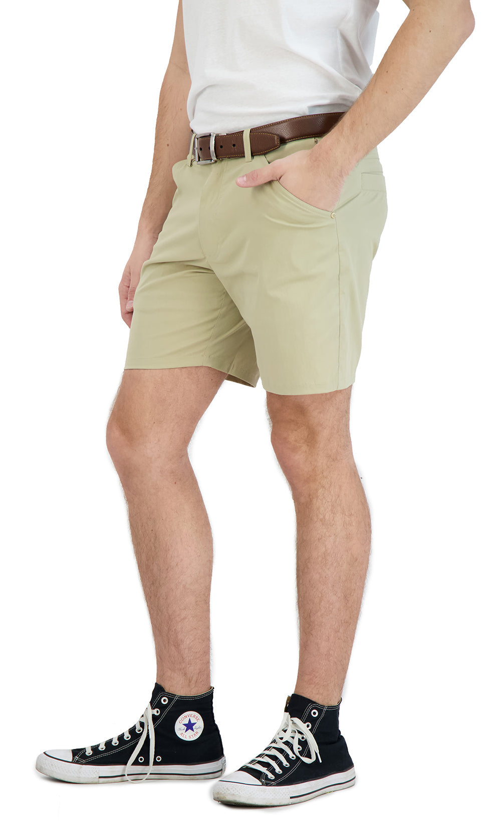 Mens khaki business casual shorts — front view