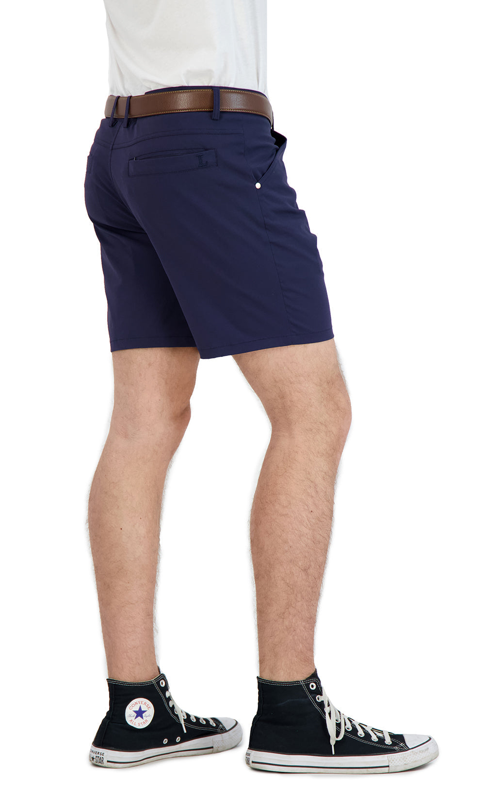 Mens navy business casual shorts — front view