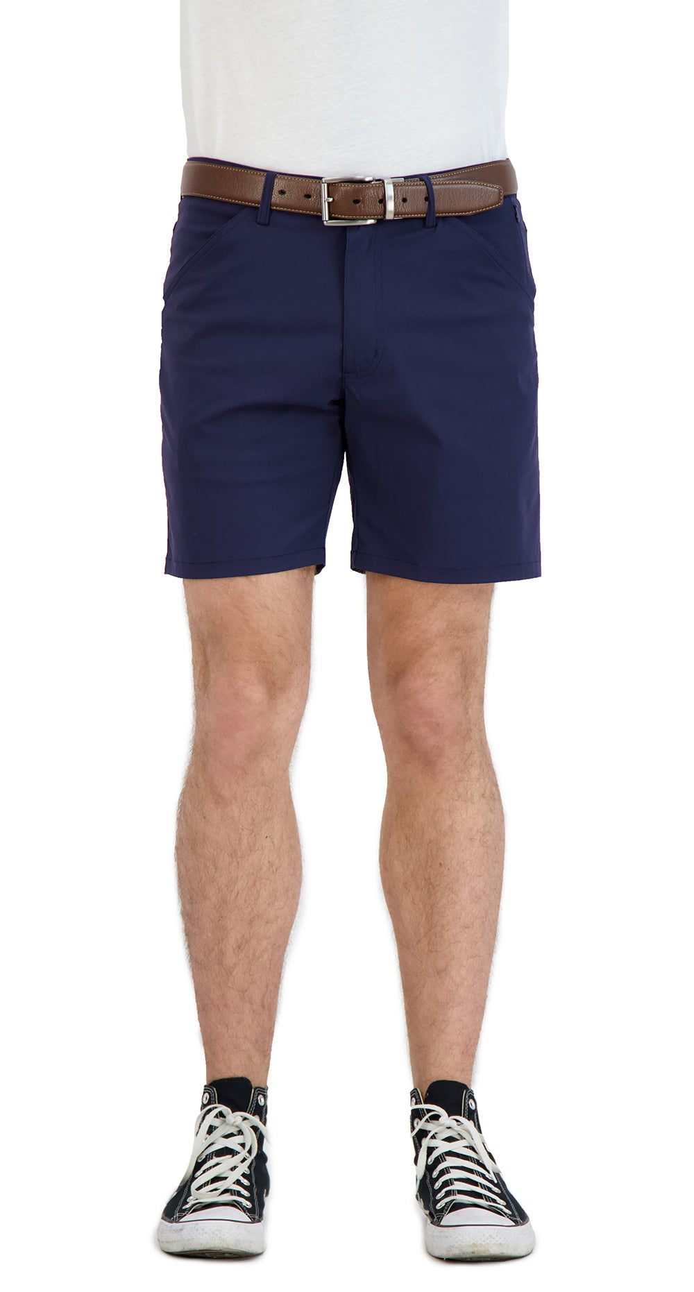 Everyday navy shorts — side profile