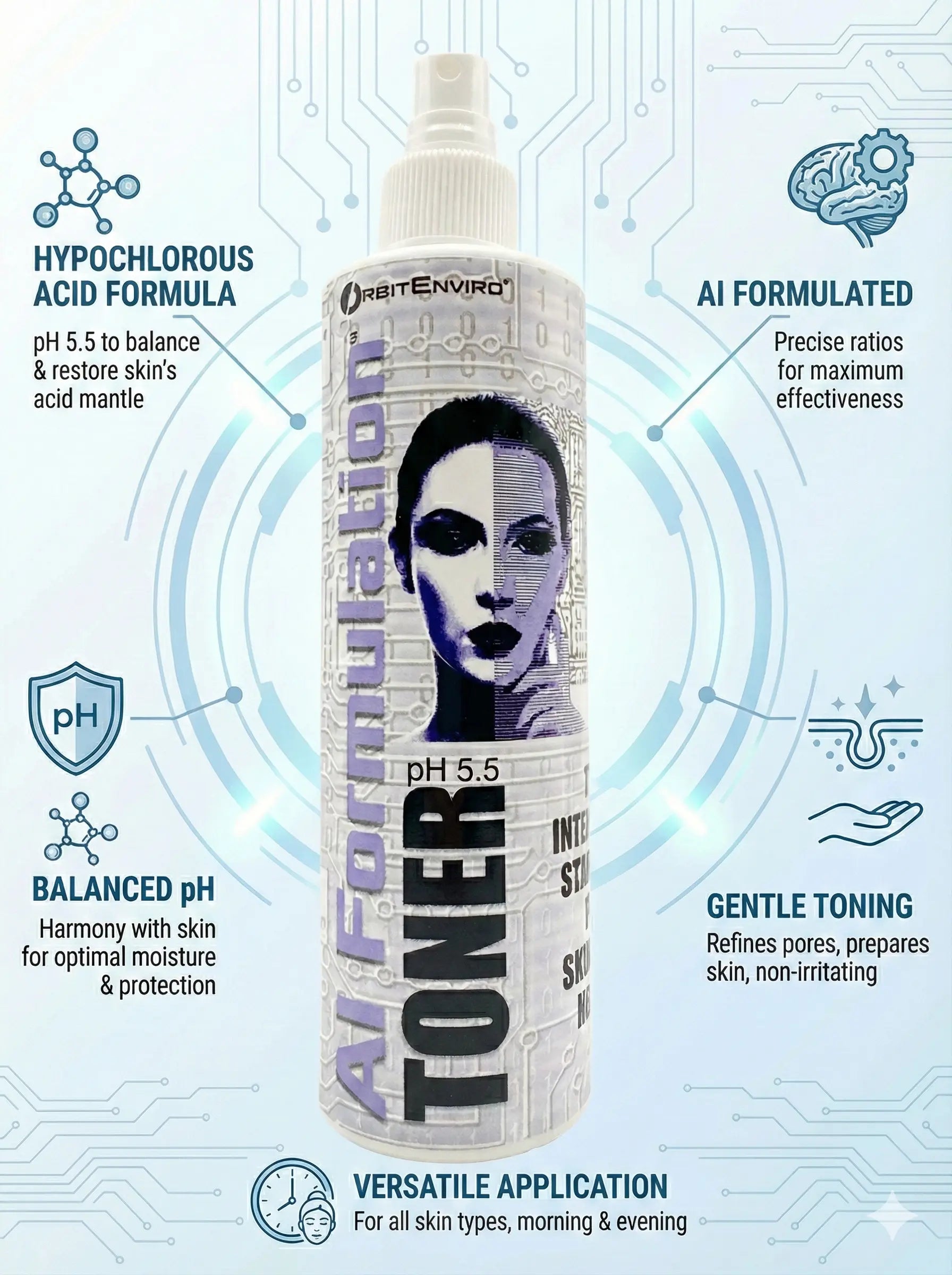 HOCl Skin Toner - Hypochlorous Acid Facial Mist for Acne & Sensitive Skin - pH 5.5 - 8 oz Cranberry's