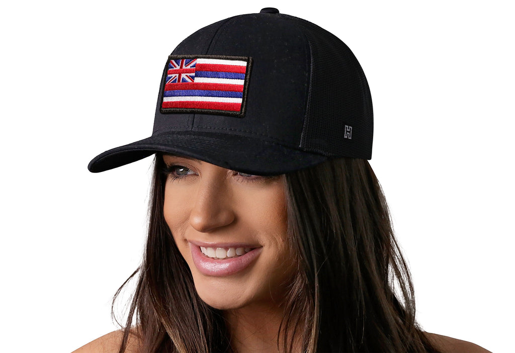 Hawaii Flag Trucker Hat  |  Black HI Snapback Haka Hat