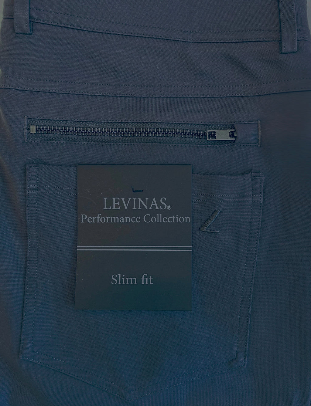 Mens navy performance chinos — full leg view