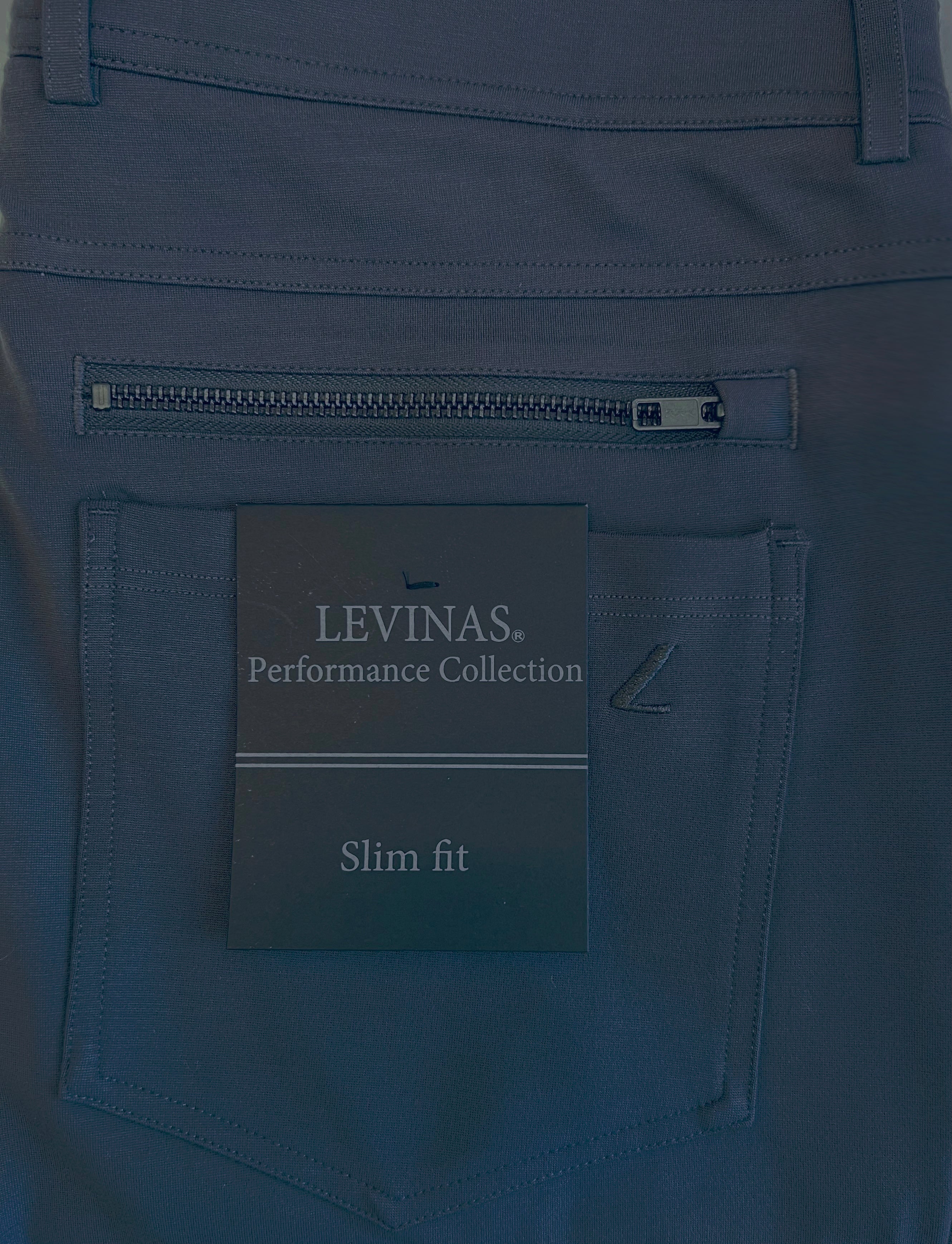 Mens navy performance chinos — full leg view