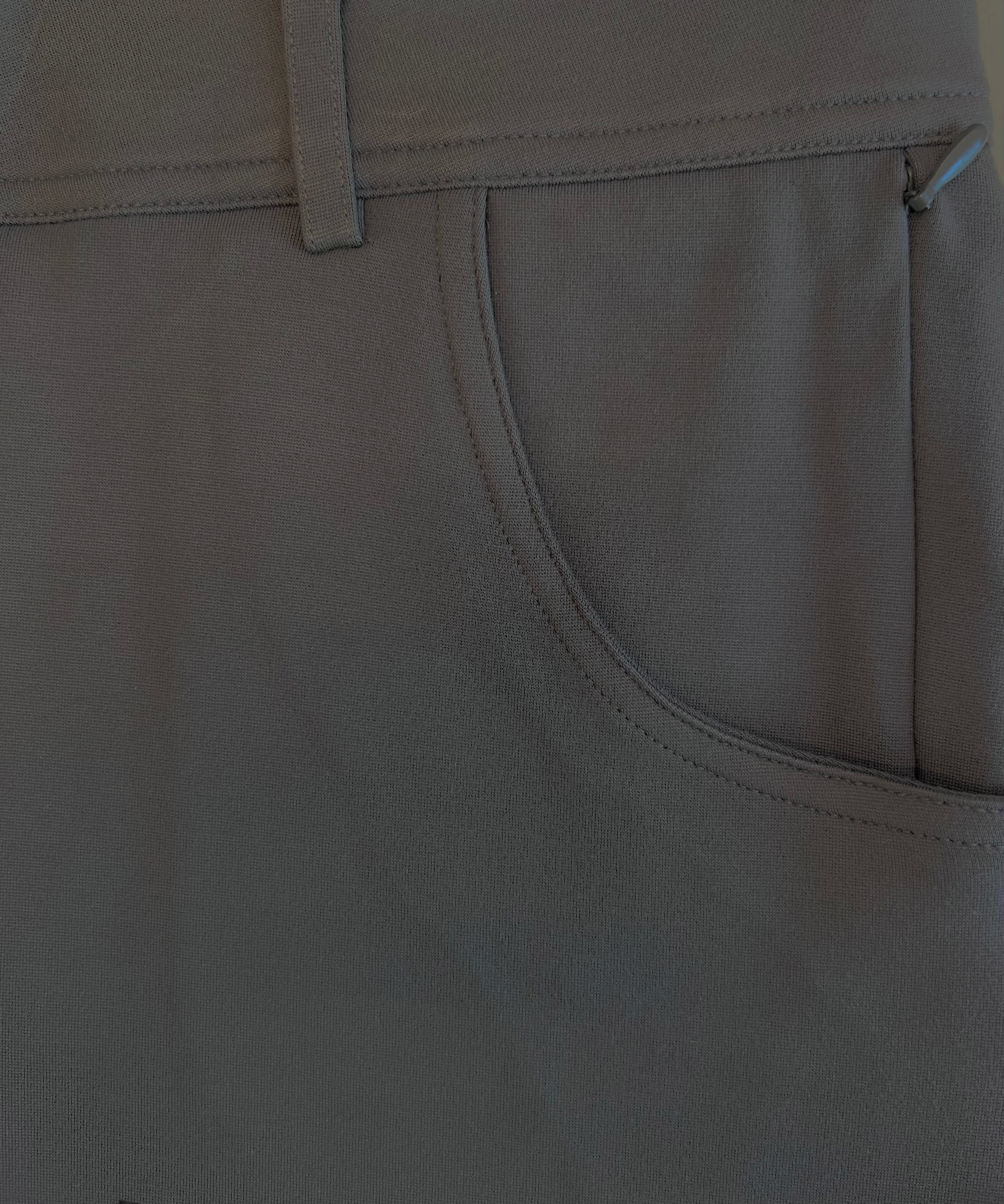 Charcoal chinos — fabric and waistband detail