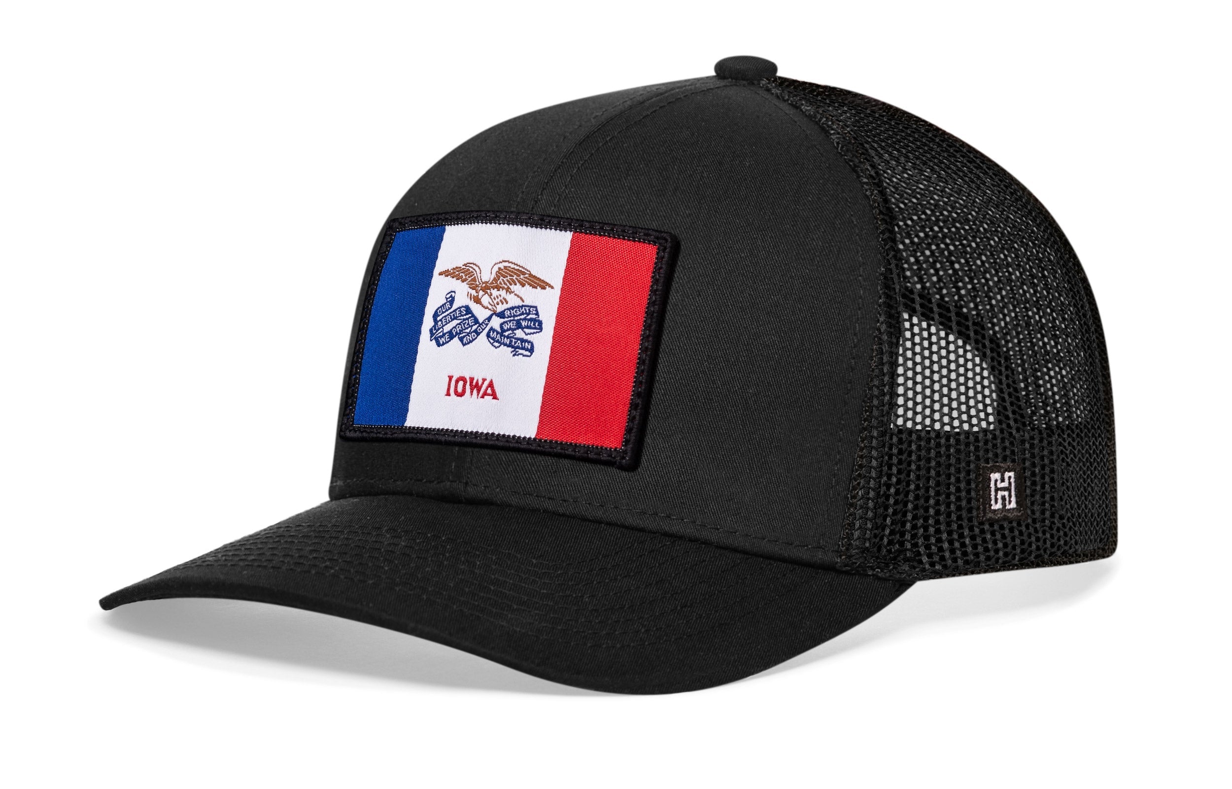 Iowa Flag Trucker Hat  |  Black Iowa Flag Snapback Haka Hat